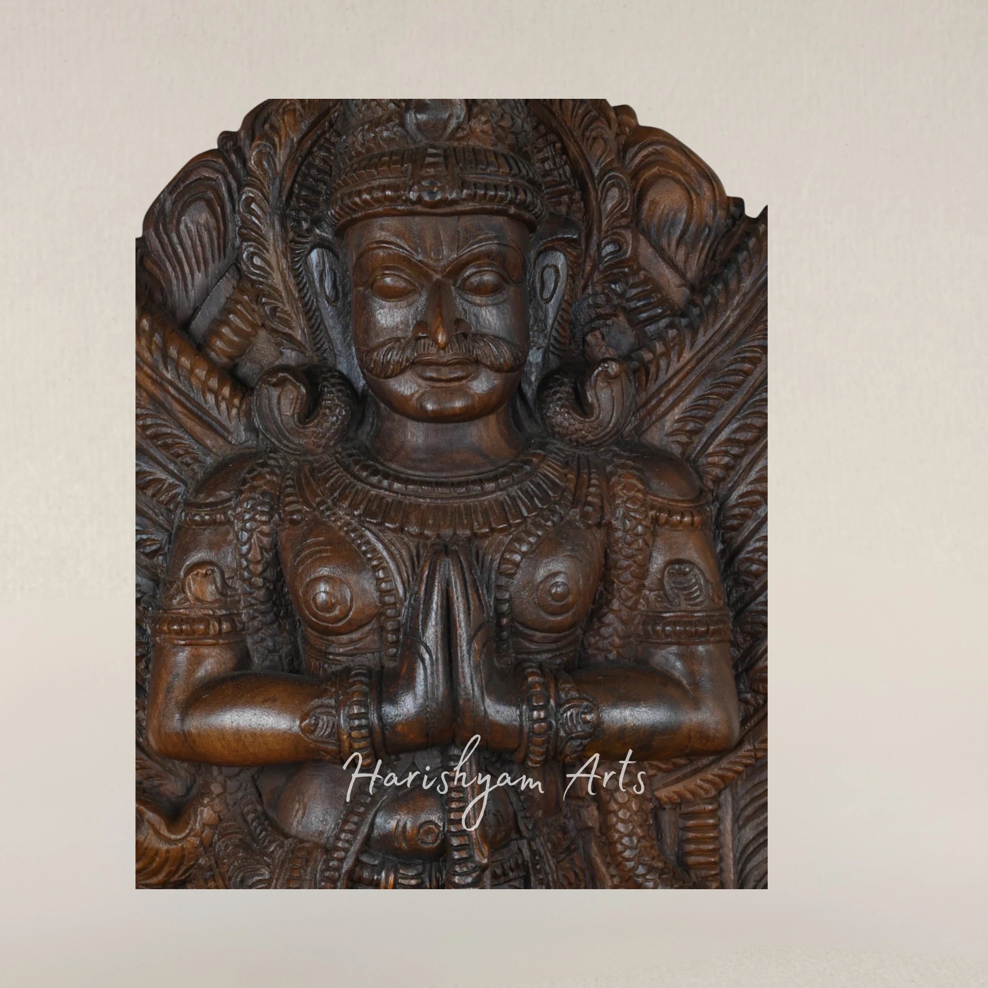 60" Sacred Wooden Garuda Alvar Deity Statue for Devotional Worship