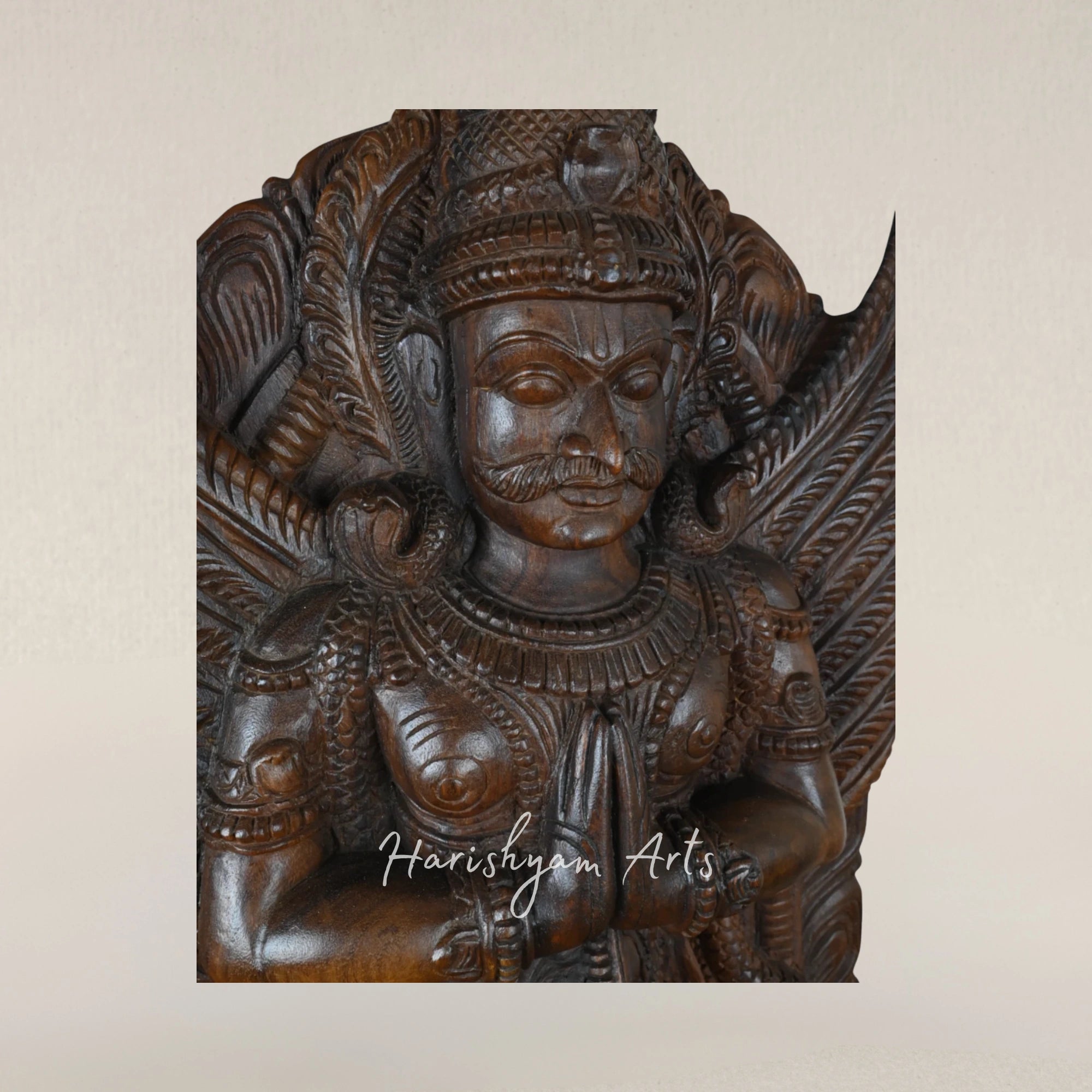 60" Sacred Wooden Garuda Alvar Deity Statue for Devotional Worship