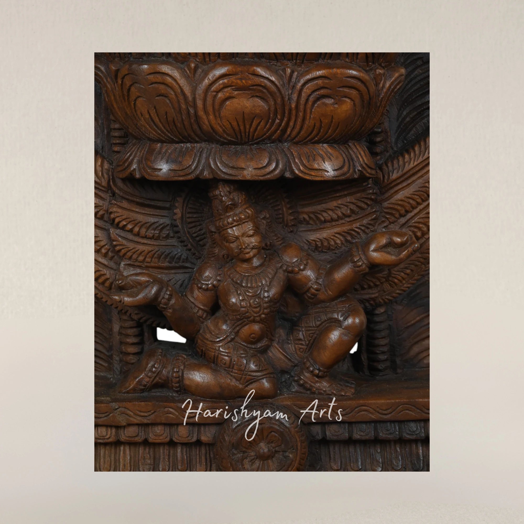 60" Sacred Wooden Garuda Alvar Deity Statue for Devotional Worship