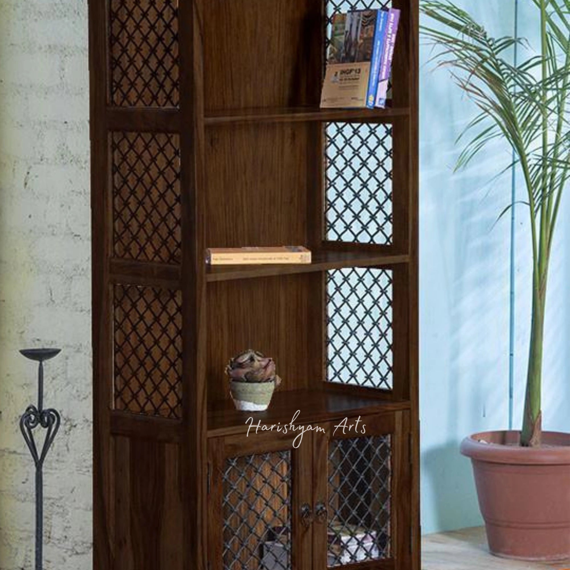 60" Wooden Jali Design Bookshelf for Home Decor