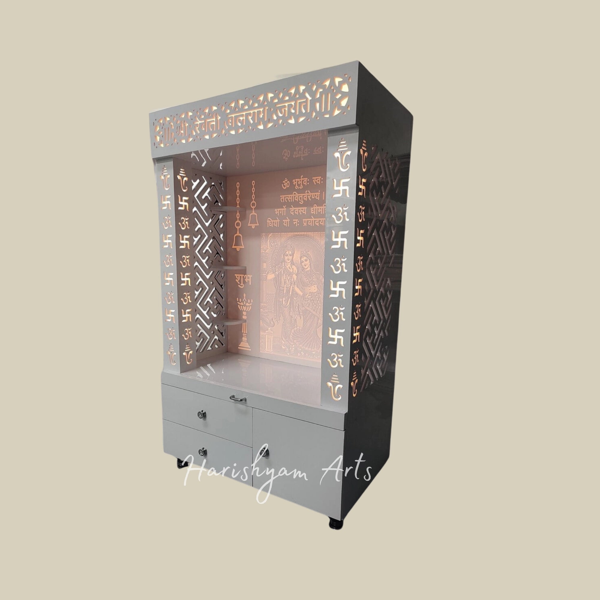 60" 3D Corian Mandir with Drawers2