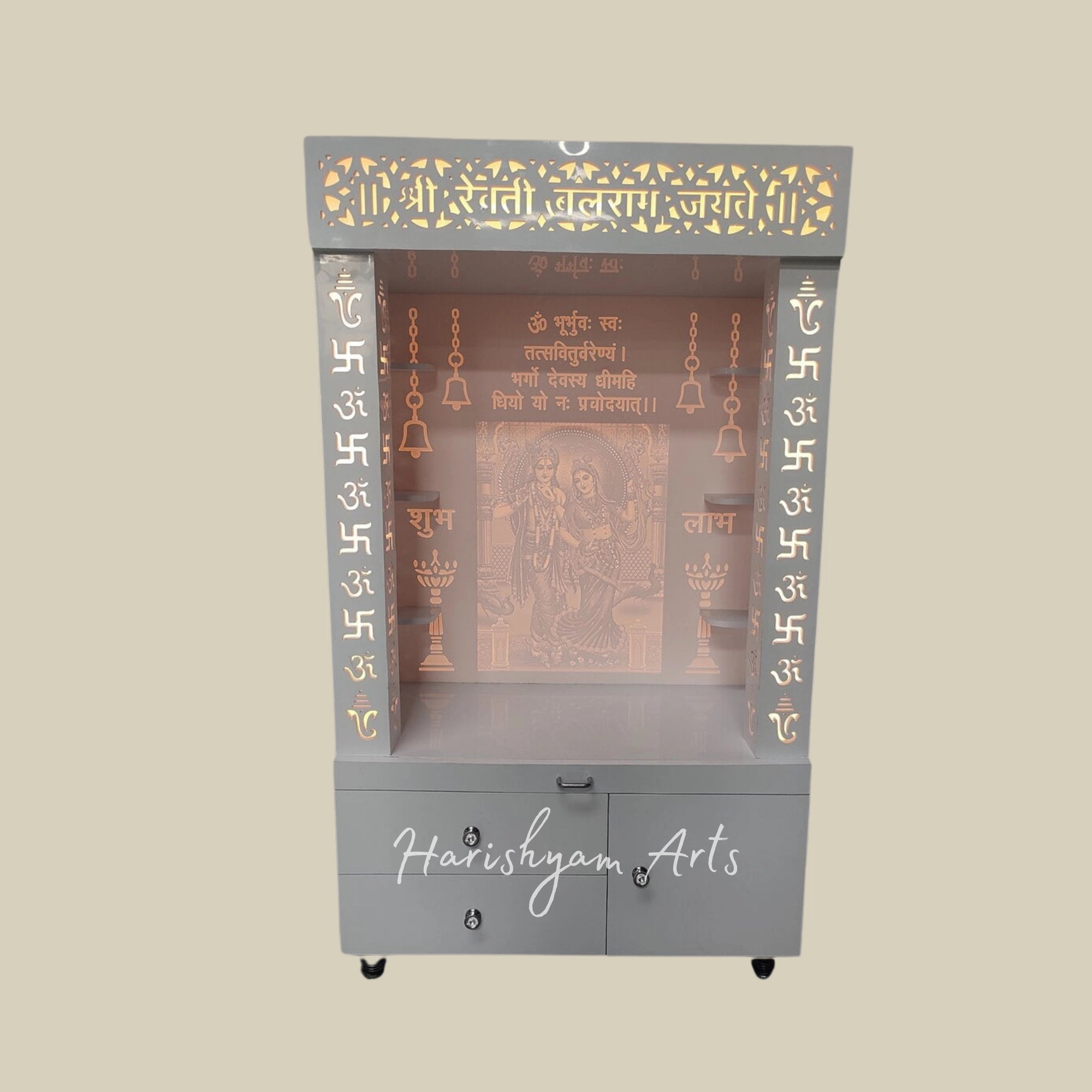 60" 3D Corian Mandir with Drawers3