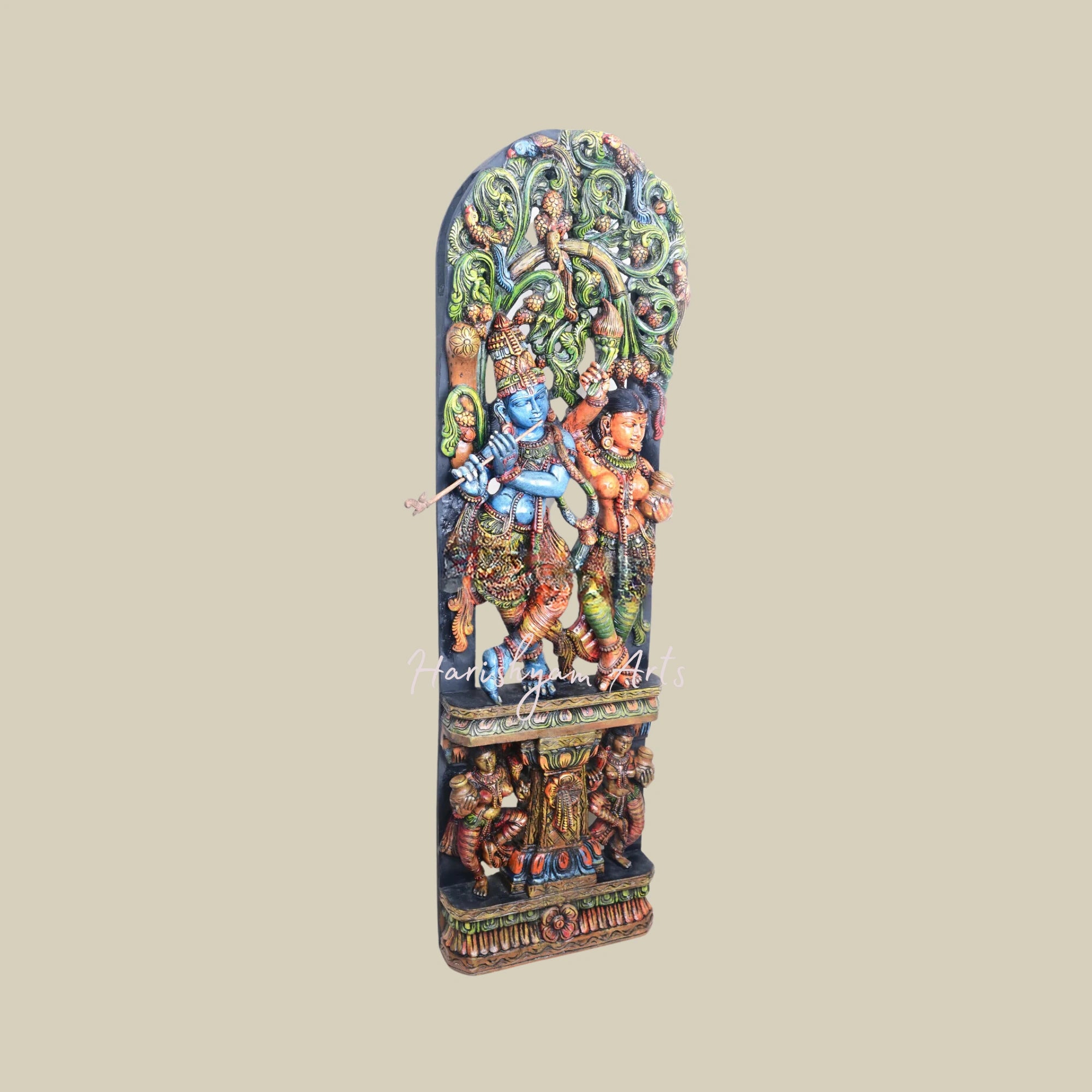 61" Multicoloured Radha Krishna Jali Wall Mount with Wooden Krishna Murti for Devotees1