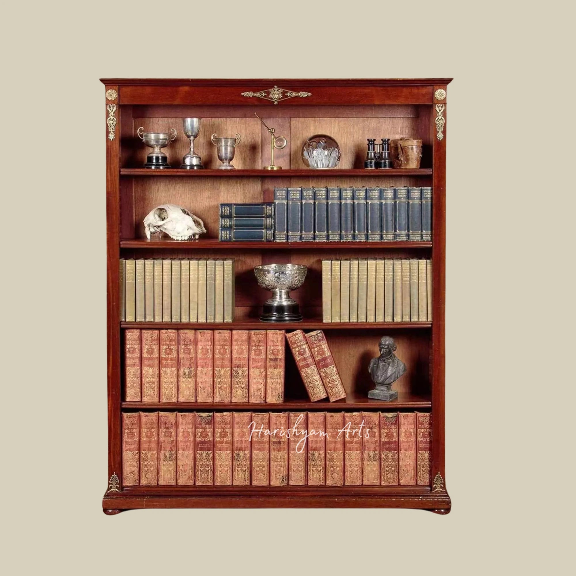 62" Empire Style Wooden Bookshelves with Brass Mounting