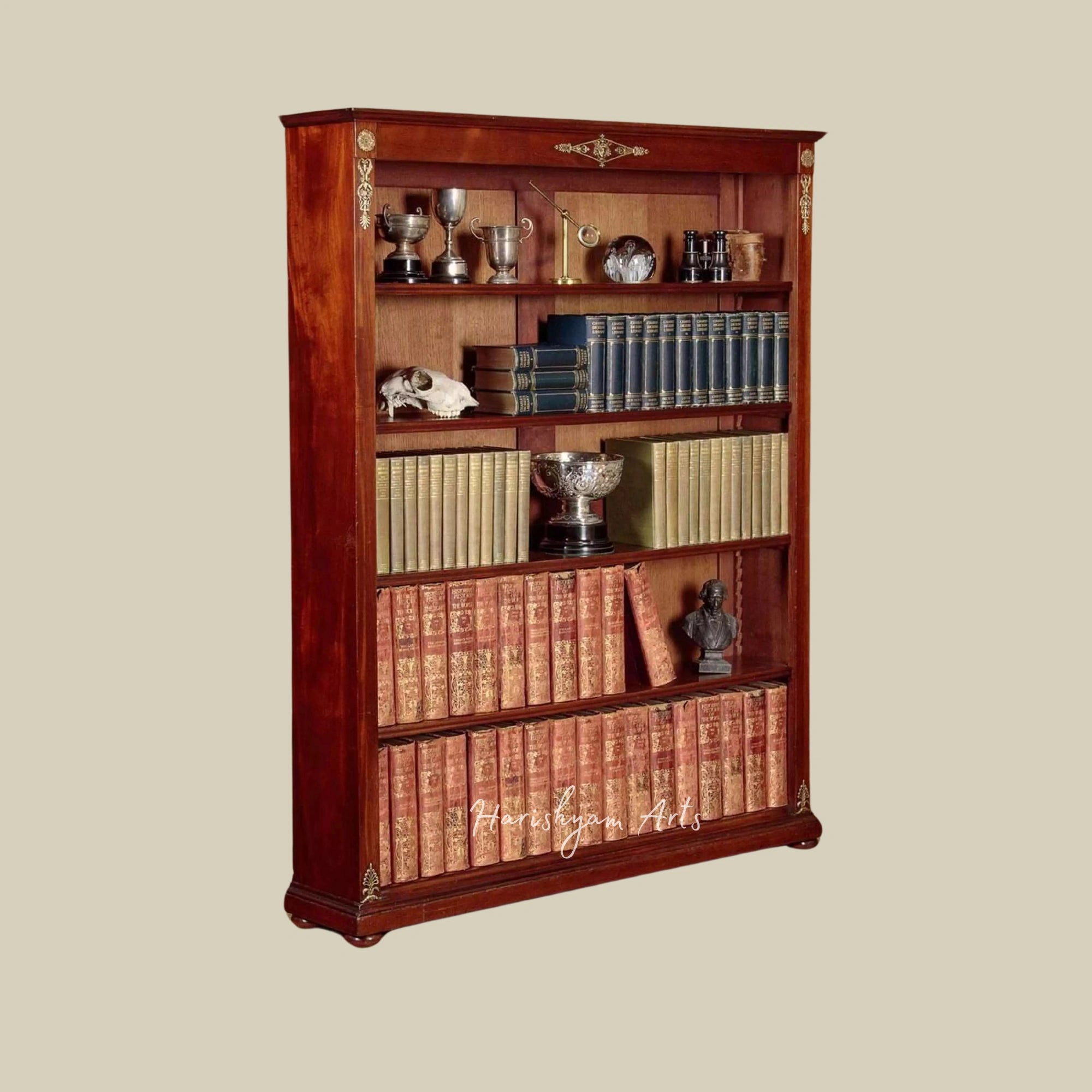 62" Empire Style Wooden Bookshelves with Brass Mounting