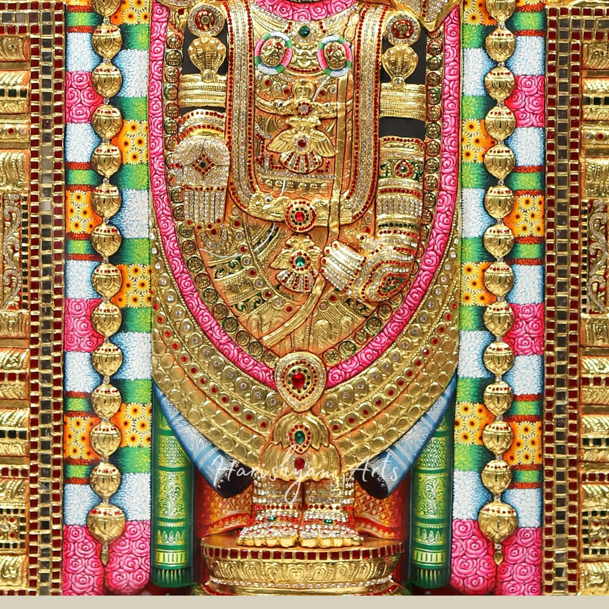 62" Tirupati Balaji Tanjore Painting with Illumination and 22-Karat Gold Embossed Design