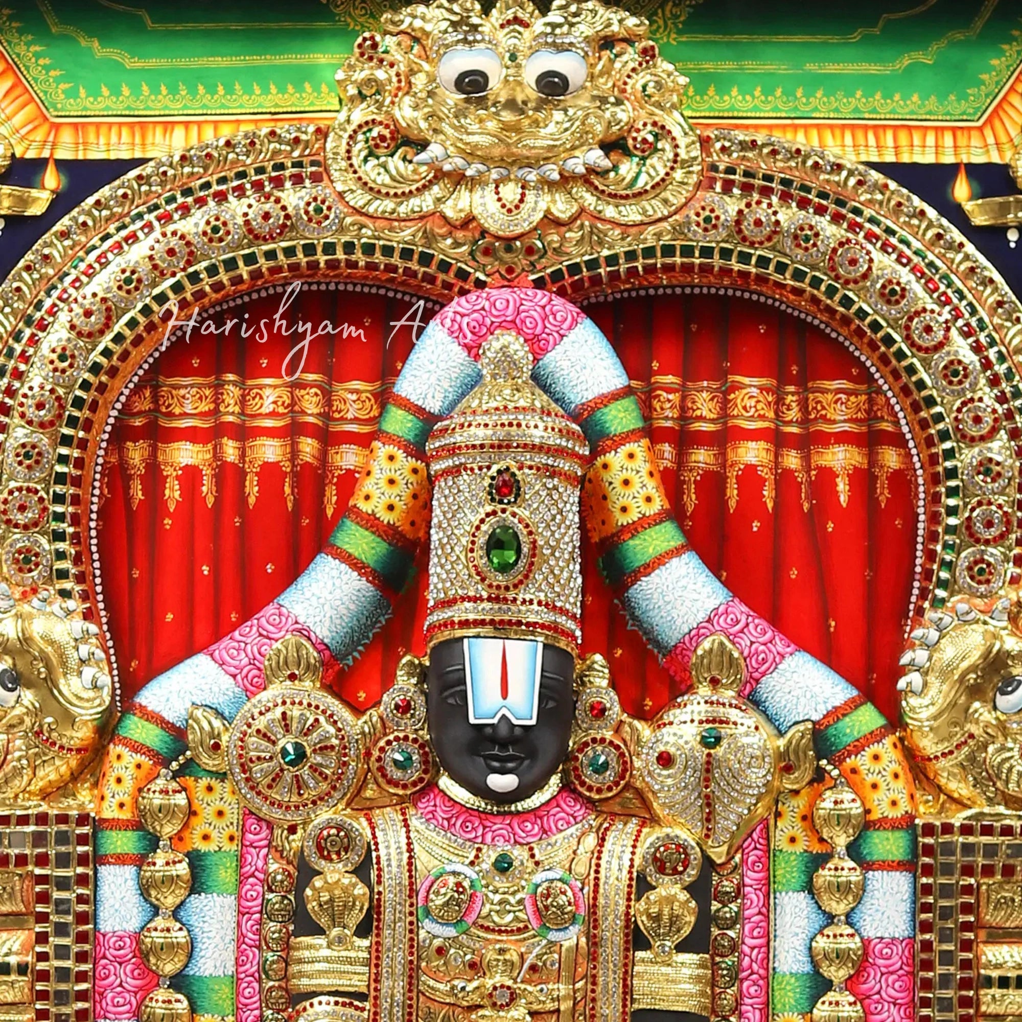 62" Tirupati Balaji Tanjore Painting with Illumination and 22-Karat Gold Embossed Design