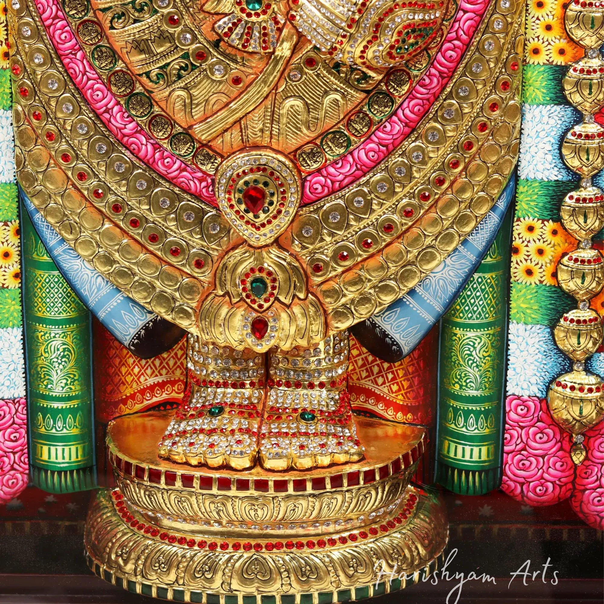 62" Tirupati Balaji Tanjore Painting with Illumination and 22-Karat Gold Embossed Design