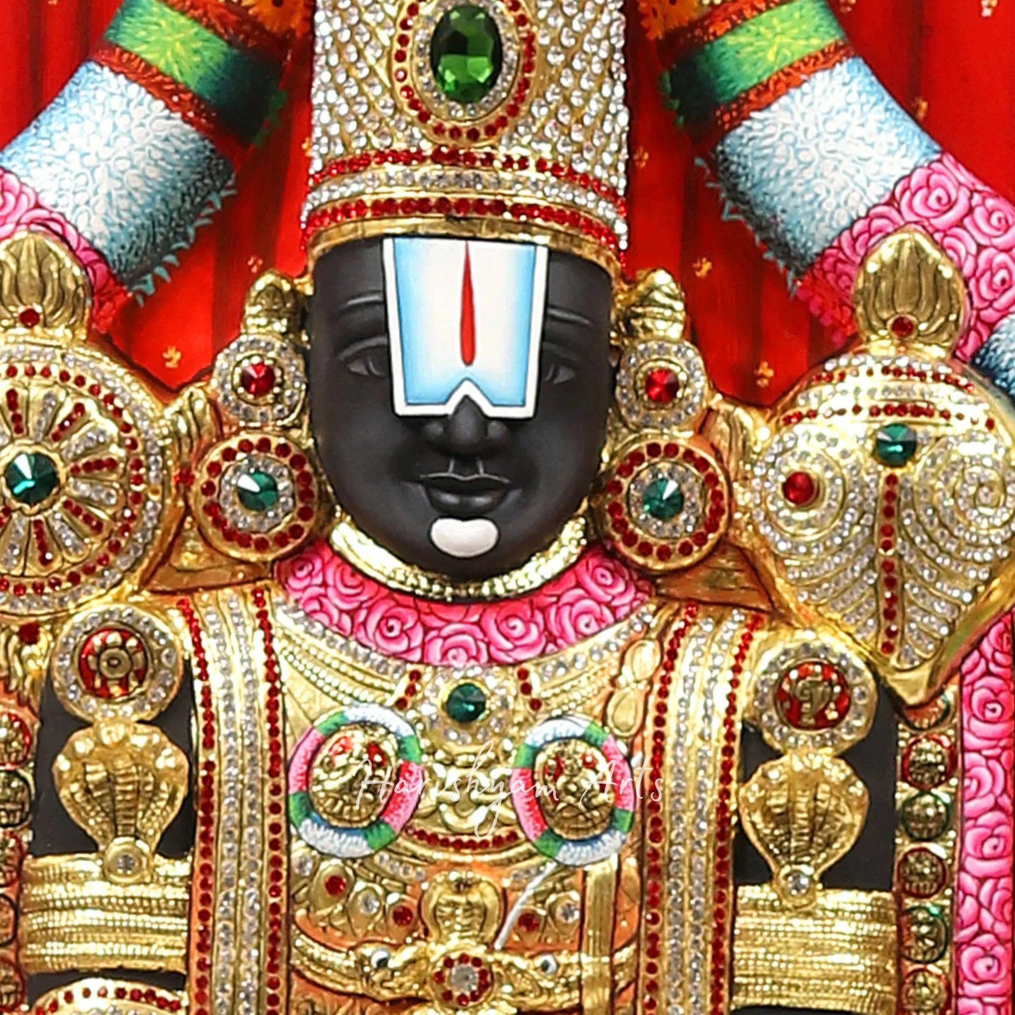 62" Tirupati Balaji Tanjore Painting with Illumination and 22-Karat Gold Embossed Design