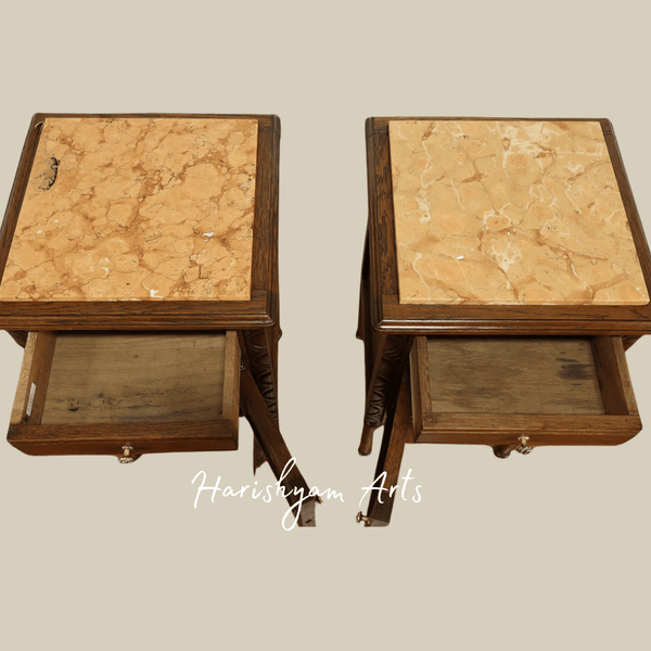French Style Wooden Nightstand Tables with Brass Inlay