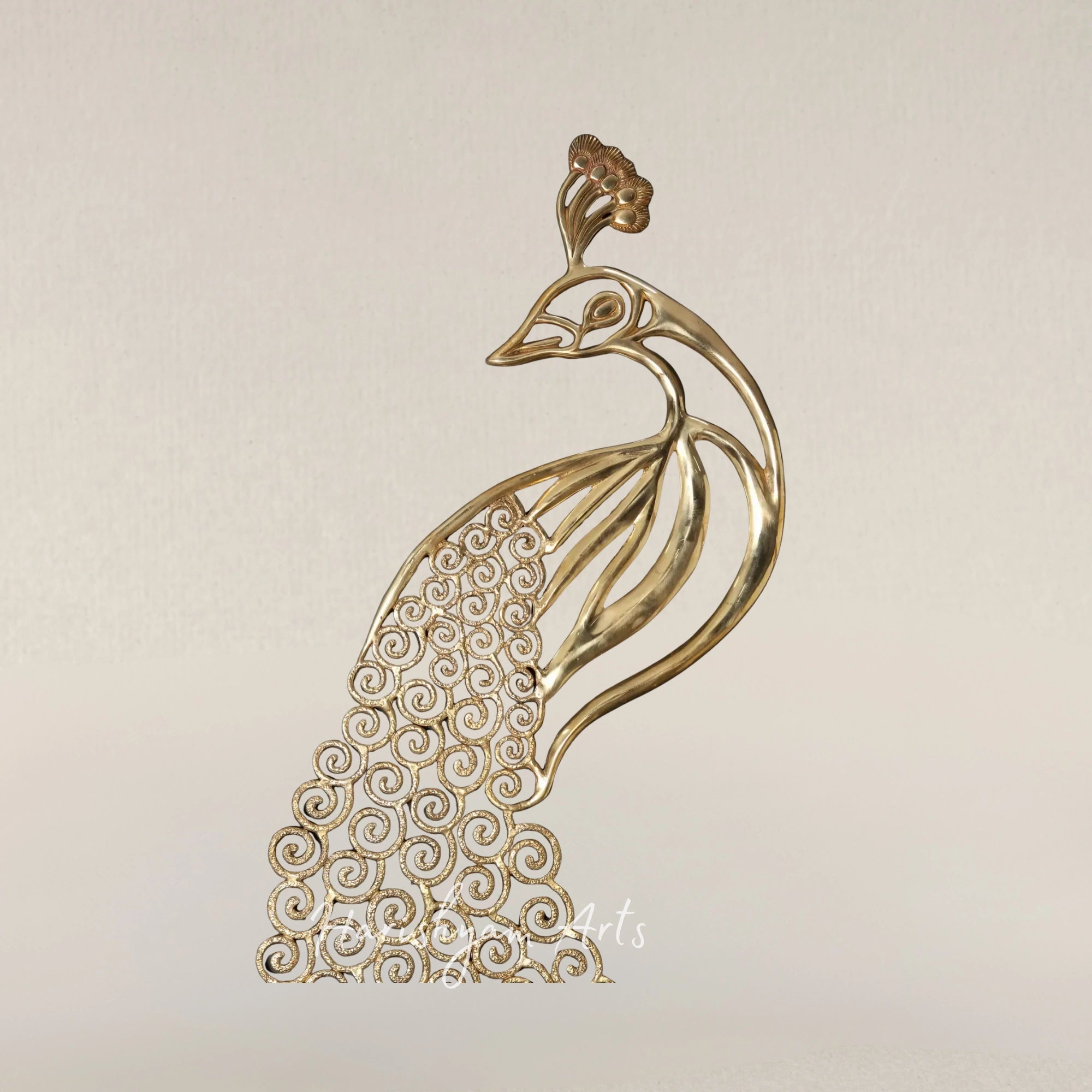 63" Grand Brass Peacock Wall Art with Flowing Tail Design