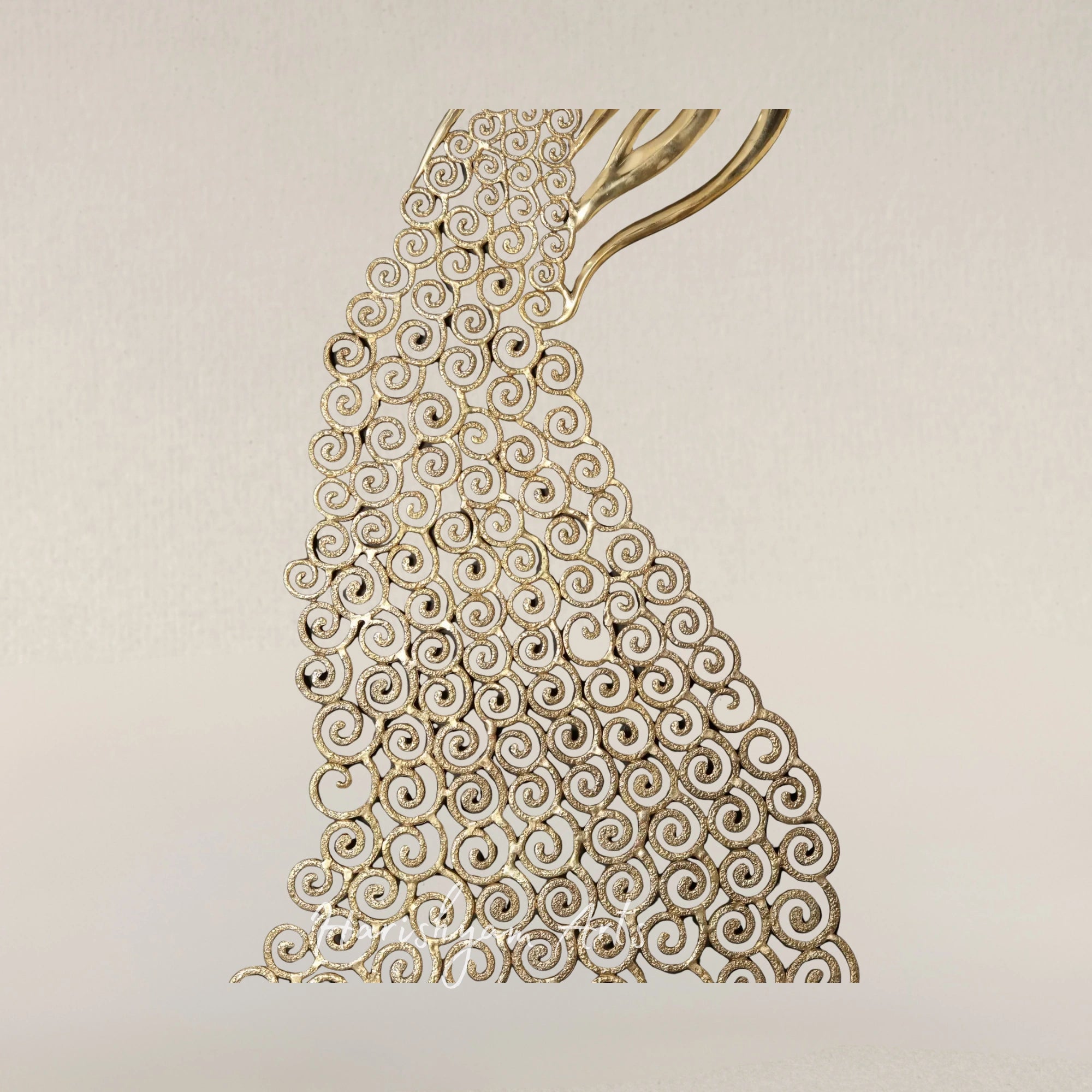 63" Grand Brass Peacock Wall Art with Flowing Tail Design