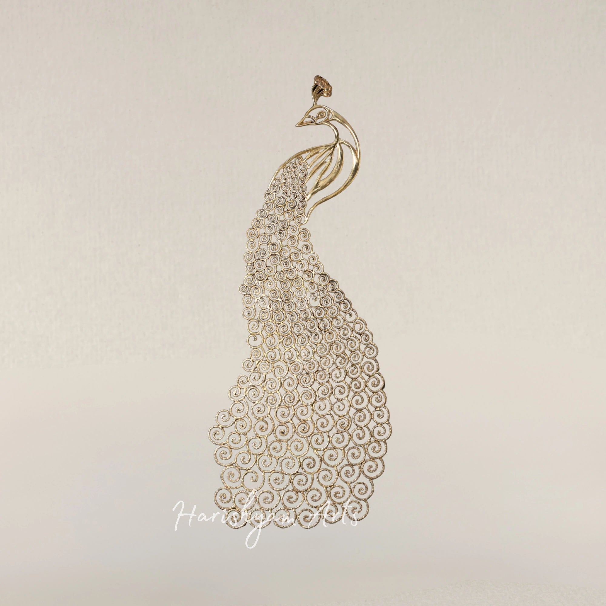 63" Grand Brass Peacock Wall Art with Flowing Tail Design