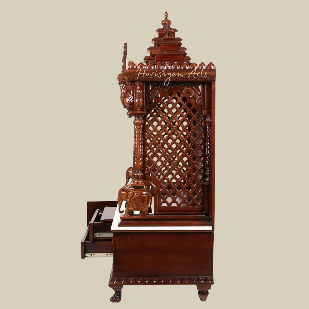 64" Teak Wooden Carved Pooja Temple / Altar / Mandir for Home