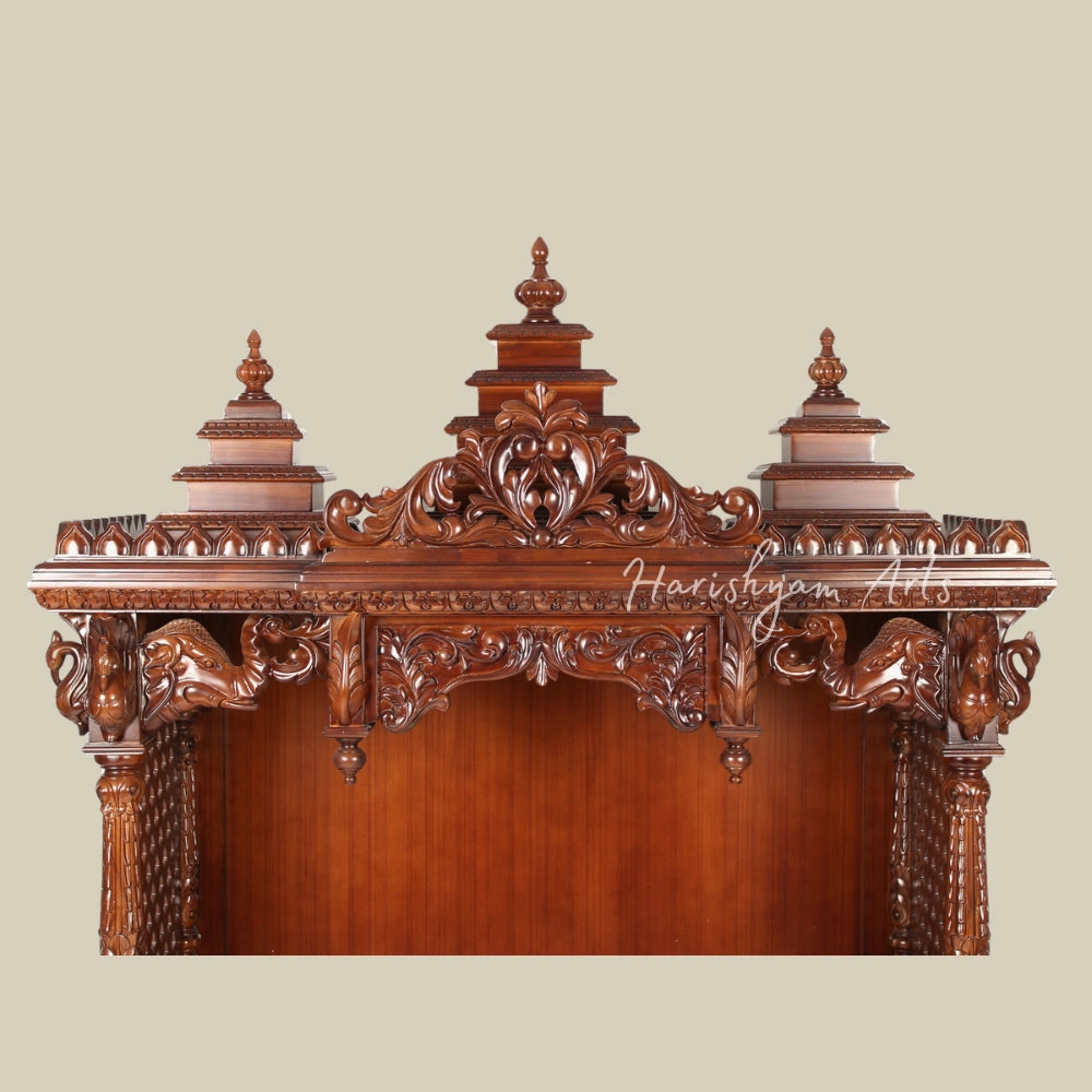 64" Teak Wooden Carved Pooja Temple / Altar / Mandir for Home