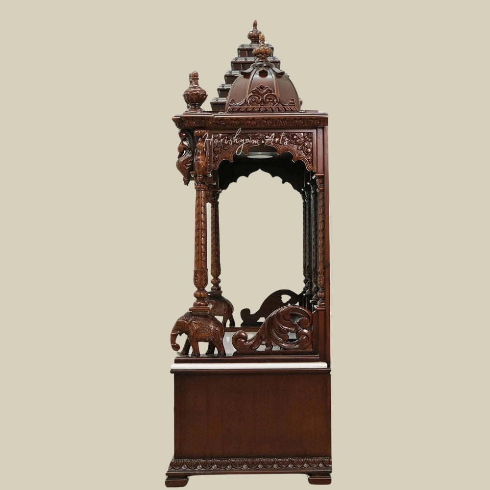 65" Large Handcarved Teak Wood Pooja Mandir with Drawers