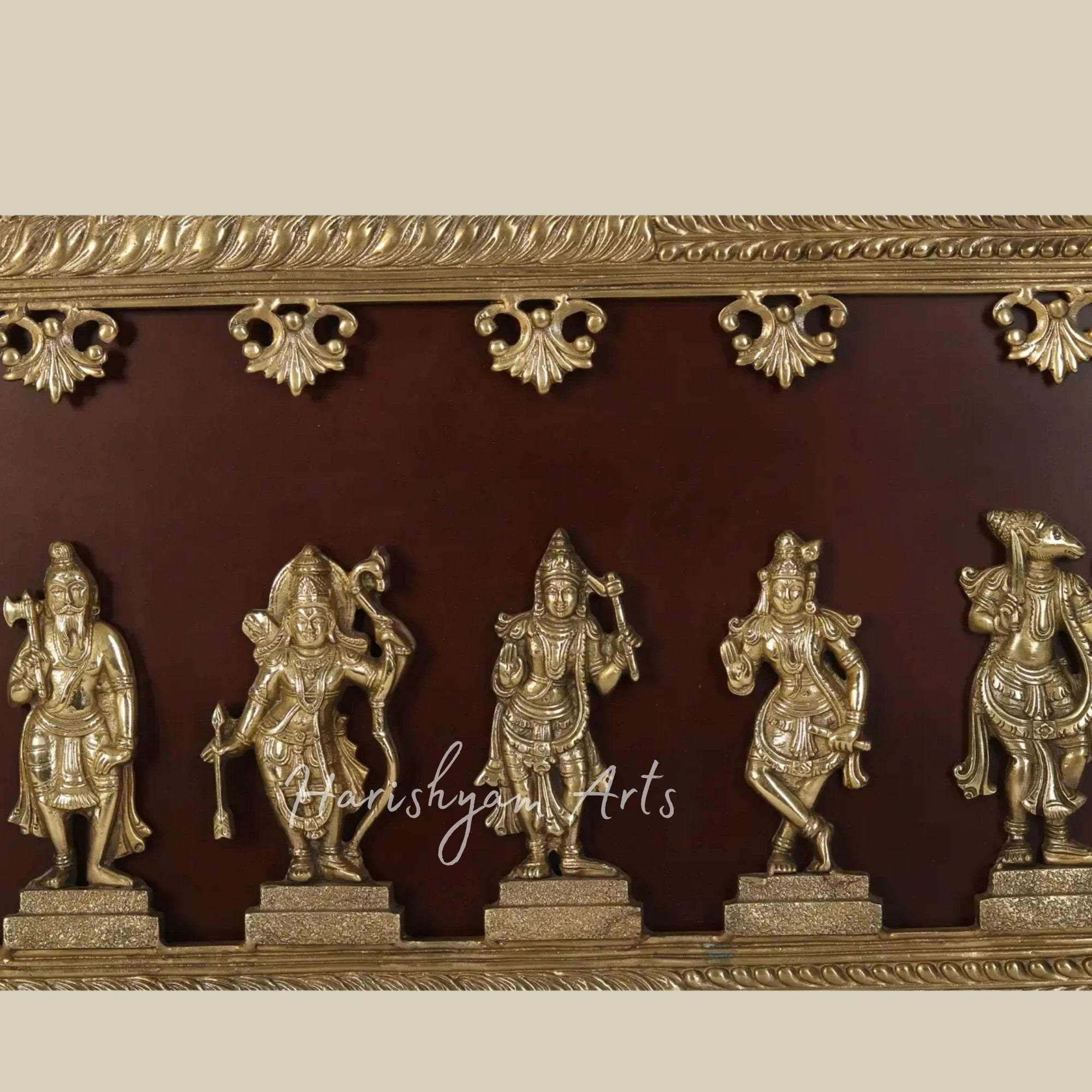 65" Dashavatar Lord Vishnu Brass Wall Art with Handcrafted Wooden Frame
