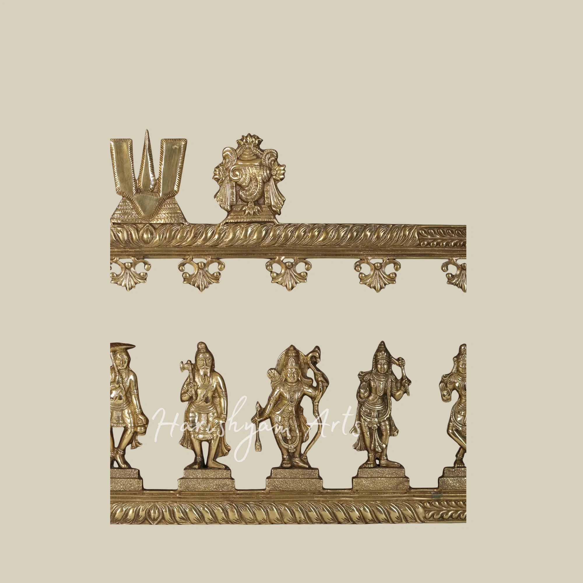 65" Dashavatar Lord Vishnu Brass Wall Art with Handcrafted Wooden Frame