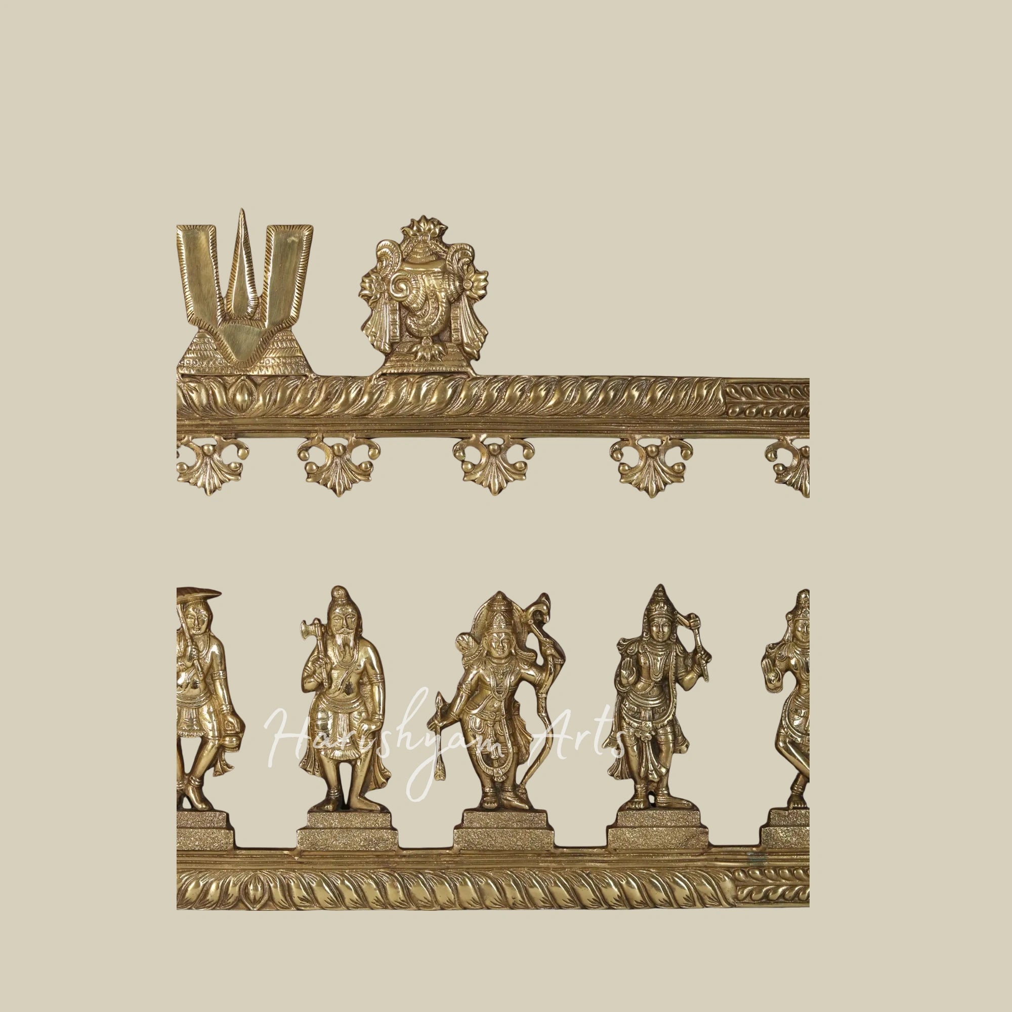 65" Dashavatar Lord Vishnu Brass Wall Art with Handcrafted Wooden Frame