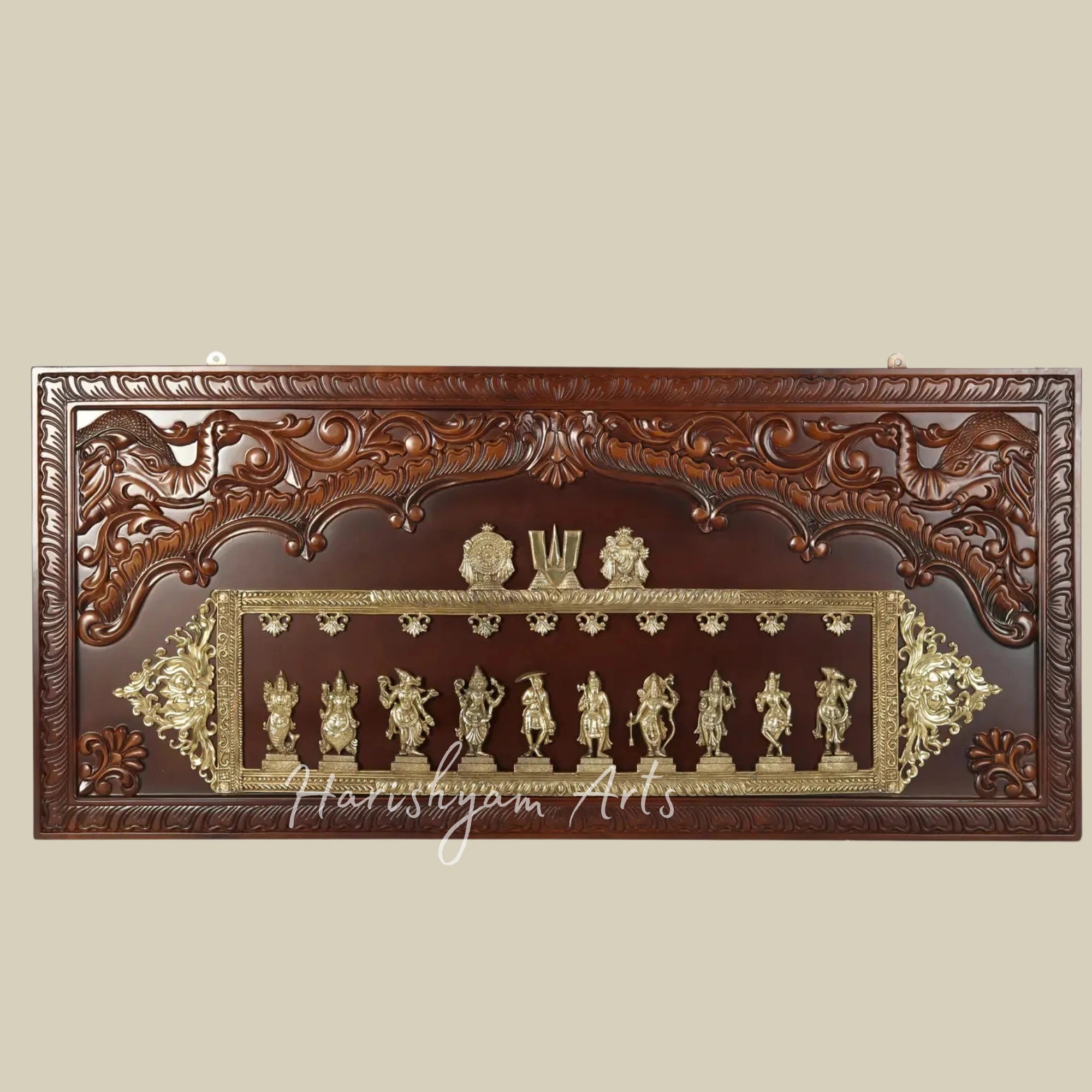 24" Goddess Ashtalakshmi Brass Wall Hanging for Prosperity and Home Decor