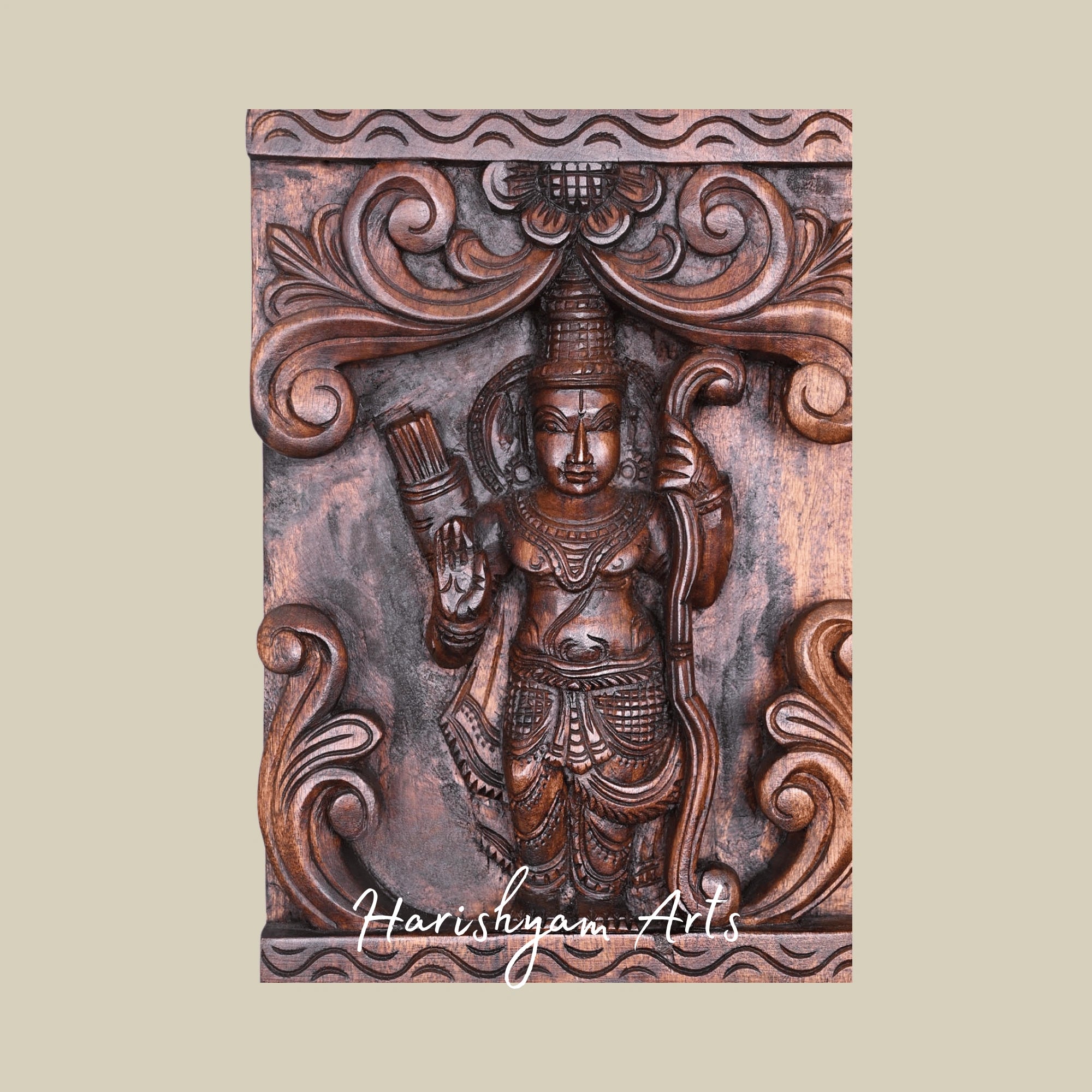 66" Temple-Style Wooden Wall Hanging – Traditional South Indian Architecture Inspired Carved Décor