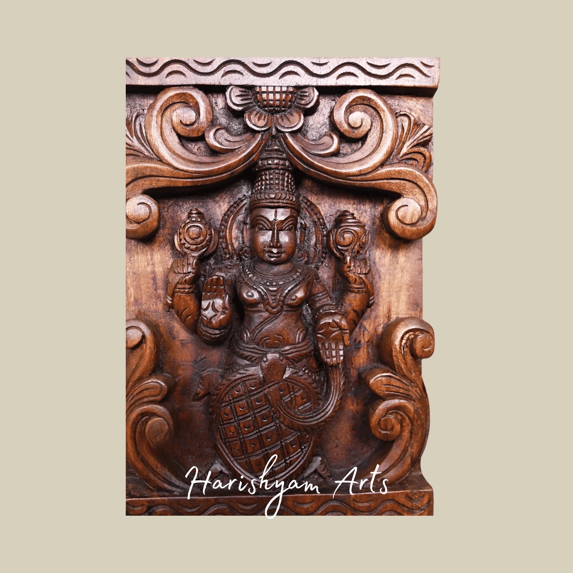 66" Temple-Style Wooden Wall Hanging – Traditional South Indian Architecture Inspired Carved Décor