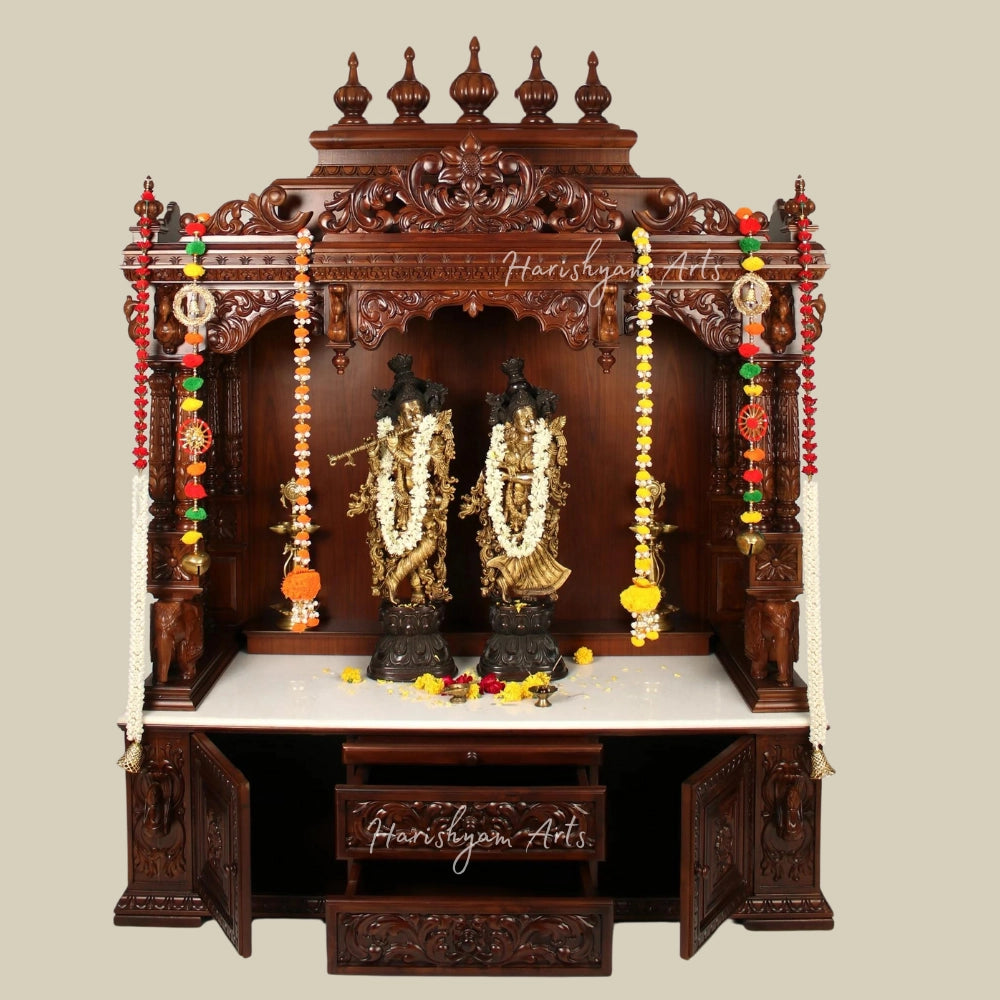 67" Pooja Mandir in Teak Wood | Large Pooja Temple / Altar / Shrine / Pooja Ghar For Home & Office