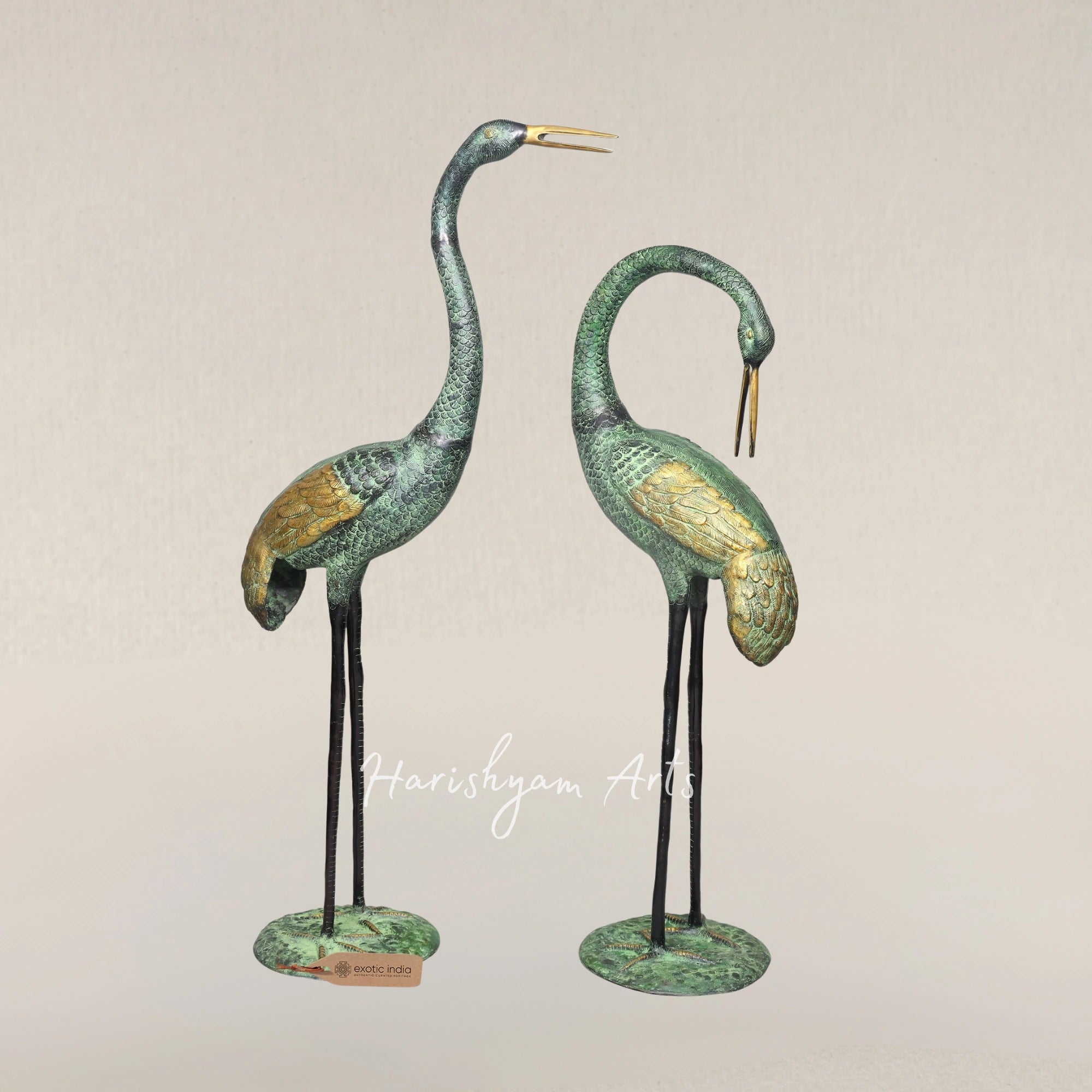 67" Grand Elegant Crane Pair Premium Brass Home Decor Sculptures