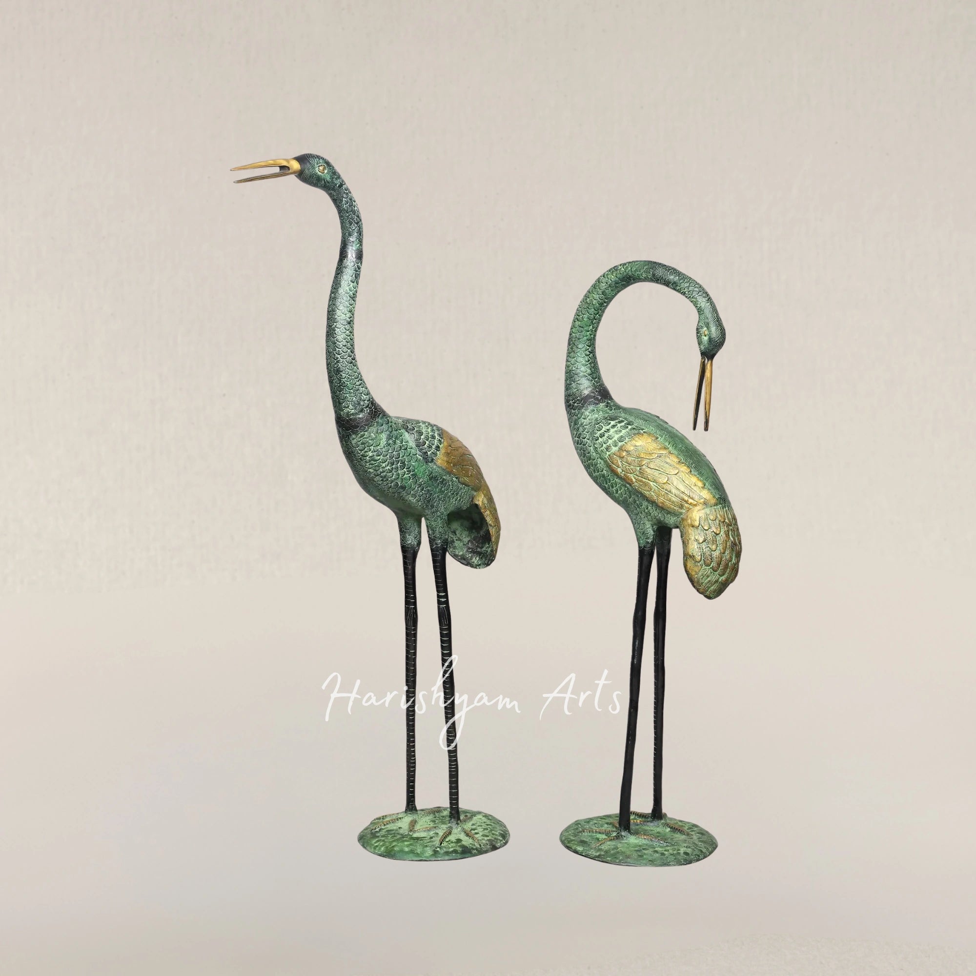 67" Grand Elegant Crane Pair Premium Brass Home Decor Sculptures