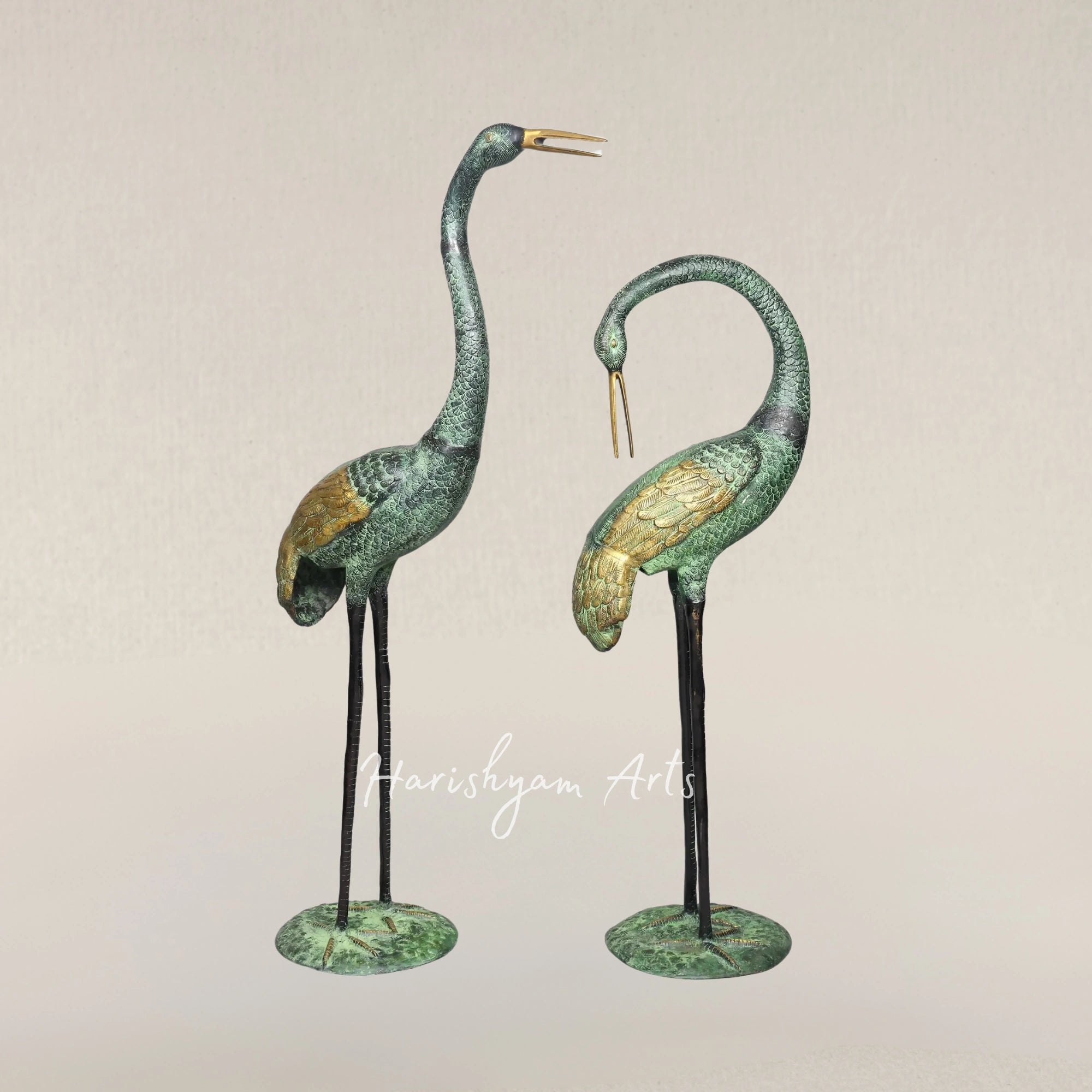 67" Grand Elegant Crane Pair Premium Brass Home Decor Sculptures