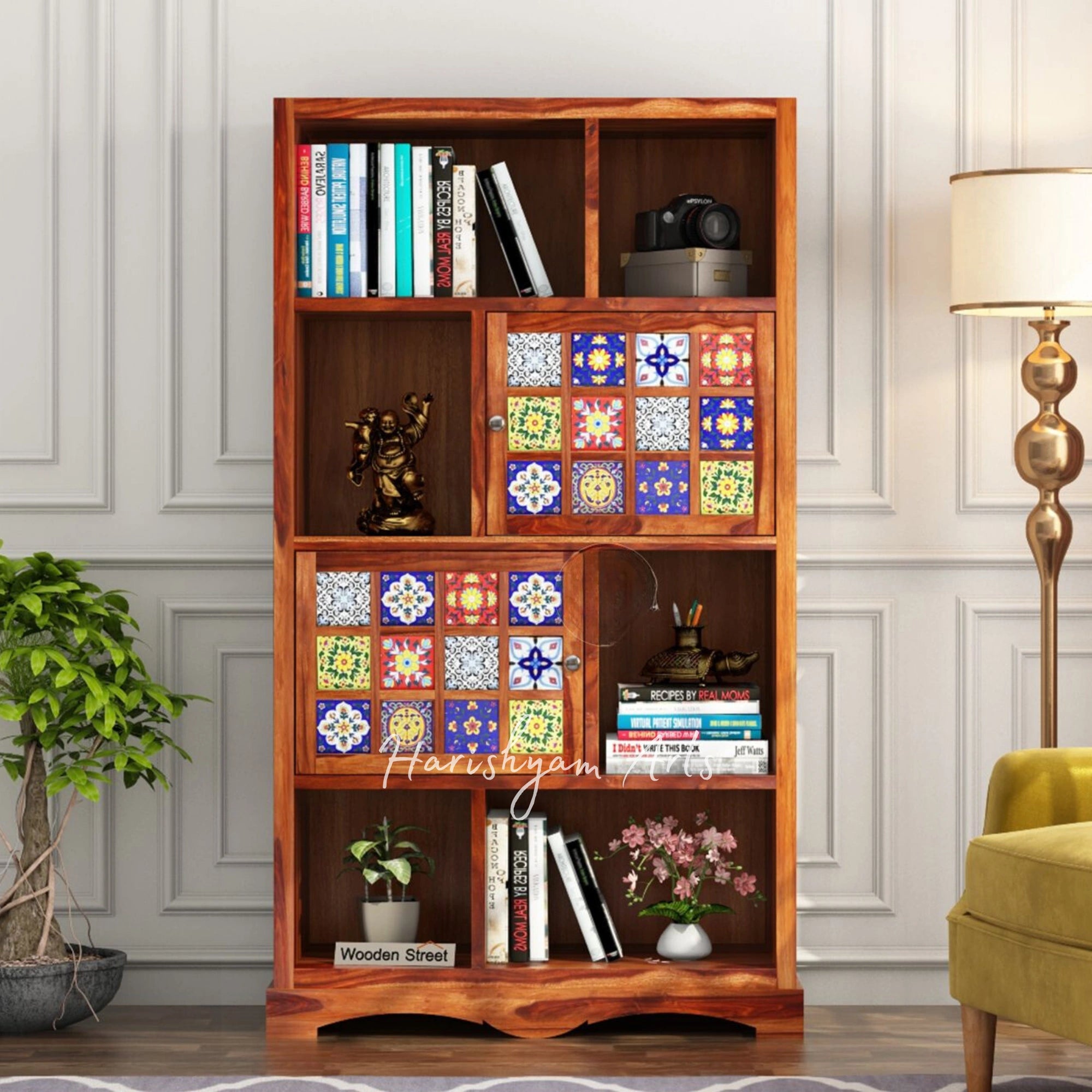 68" Boho Wooden Bookshelf for Modern Homes