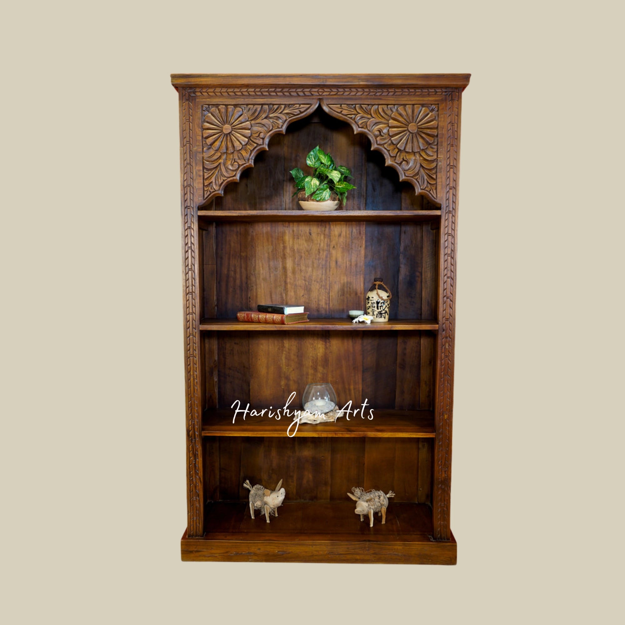 69" Hand-Carved Wooden Bookcase for Home1