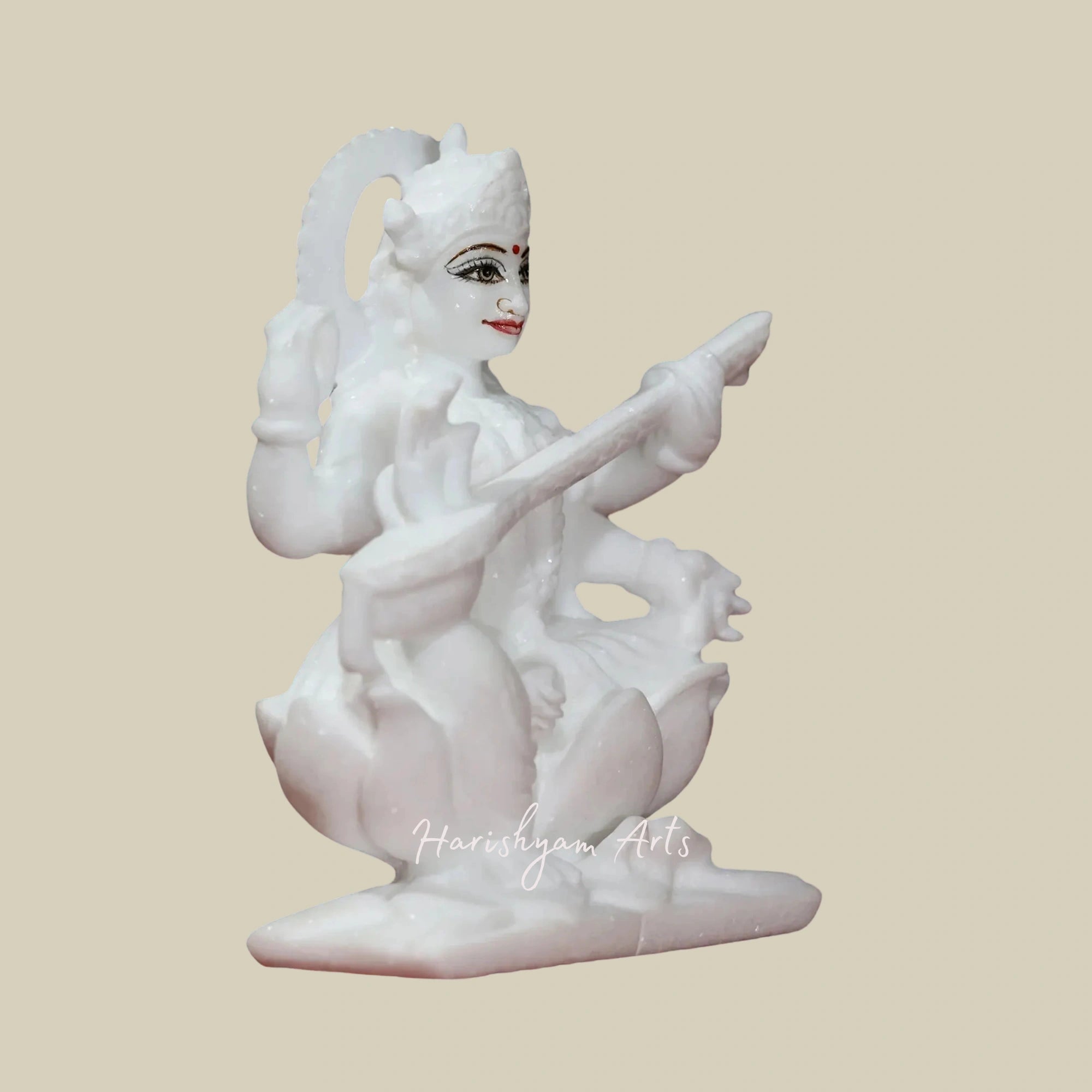 6" Chaturbhuja Saraswati Seated on Lotus Super White Makrana Marble Idol2