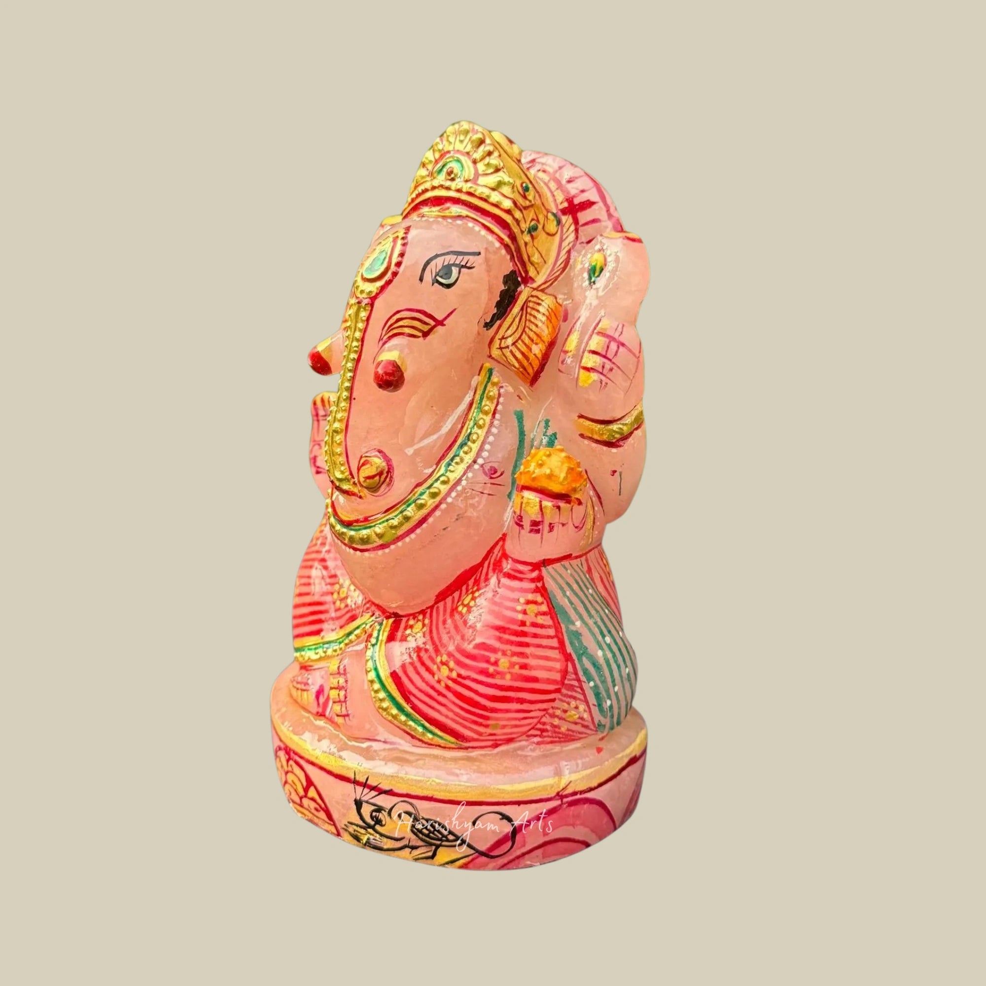 6" Handmade Rose Ganesh Idol Hand Painted Ganpati Statue for Spiritual Decor