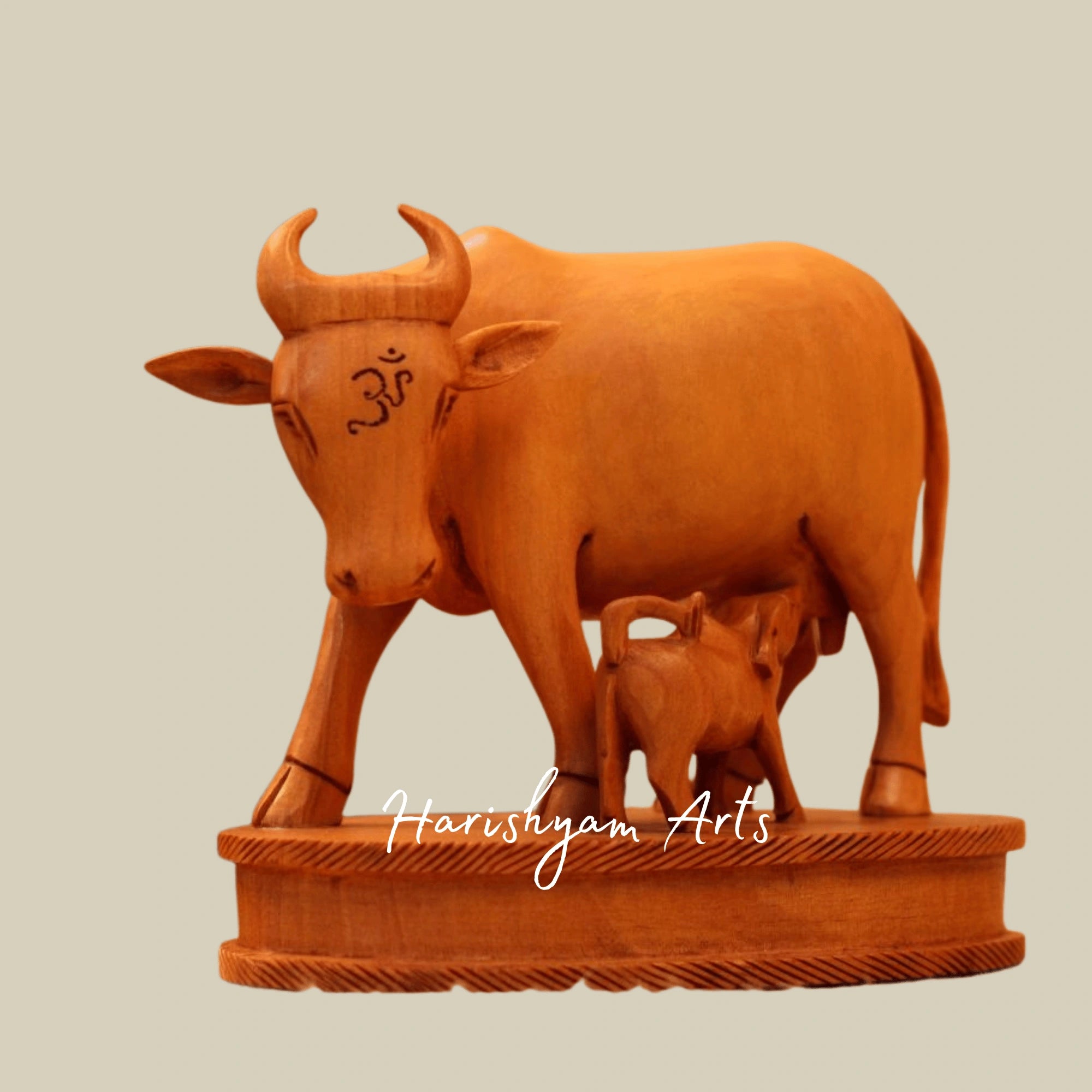 6" Handcrafted Wooden Cow and Calf Idol – Ethnic Wooden Handicraft Sculpture