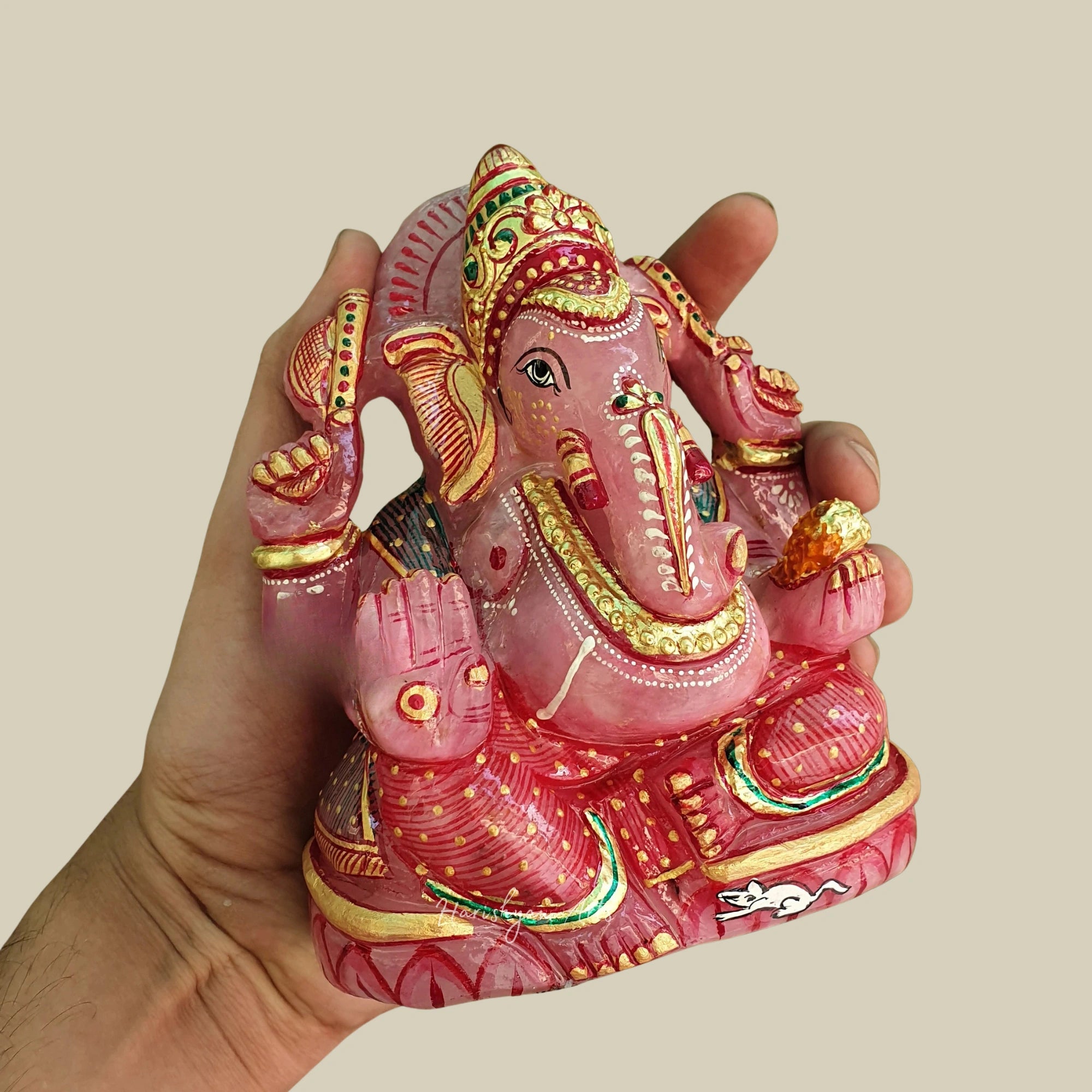 6" Rose Quartz Ganesh Statue Natural Crystal Ganesha Murti for Spiritual Decor Gift