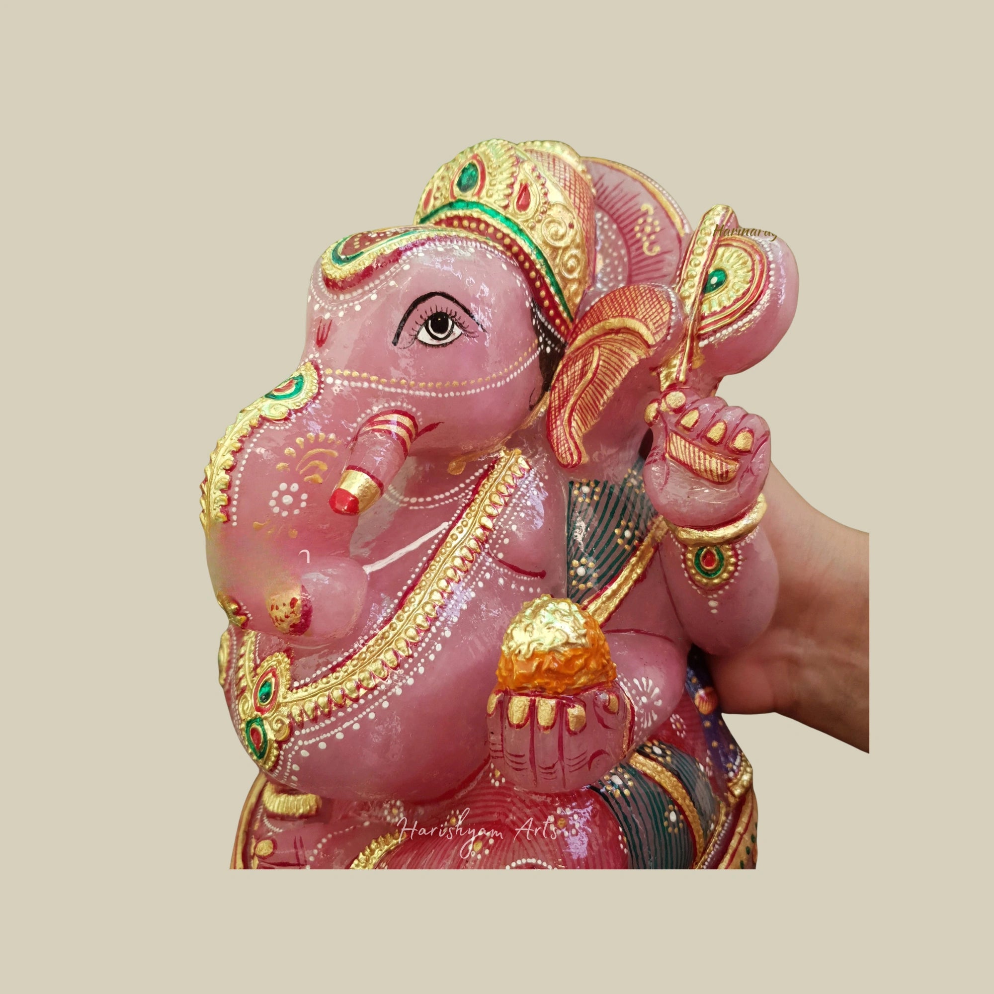 6" Rose Quartz Ganesh Statue Natural Crystal Ganesha Murti for Spiritual Decor Gift
