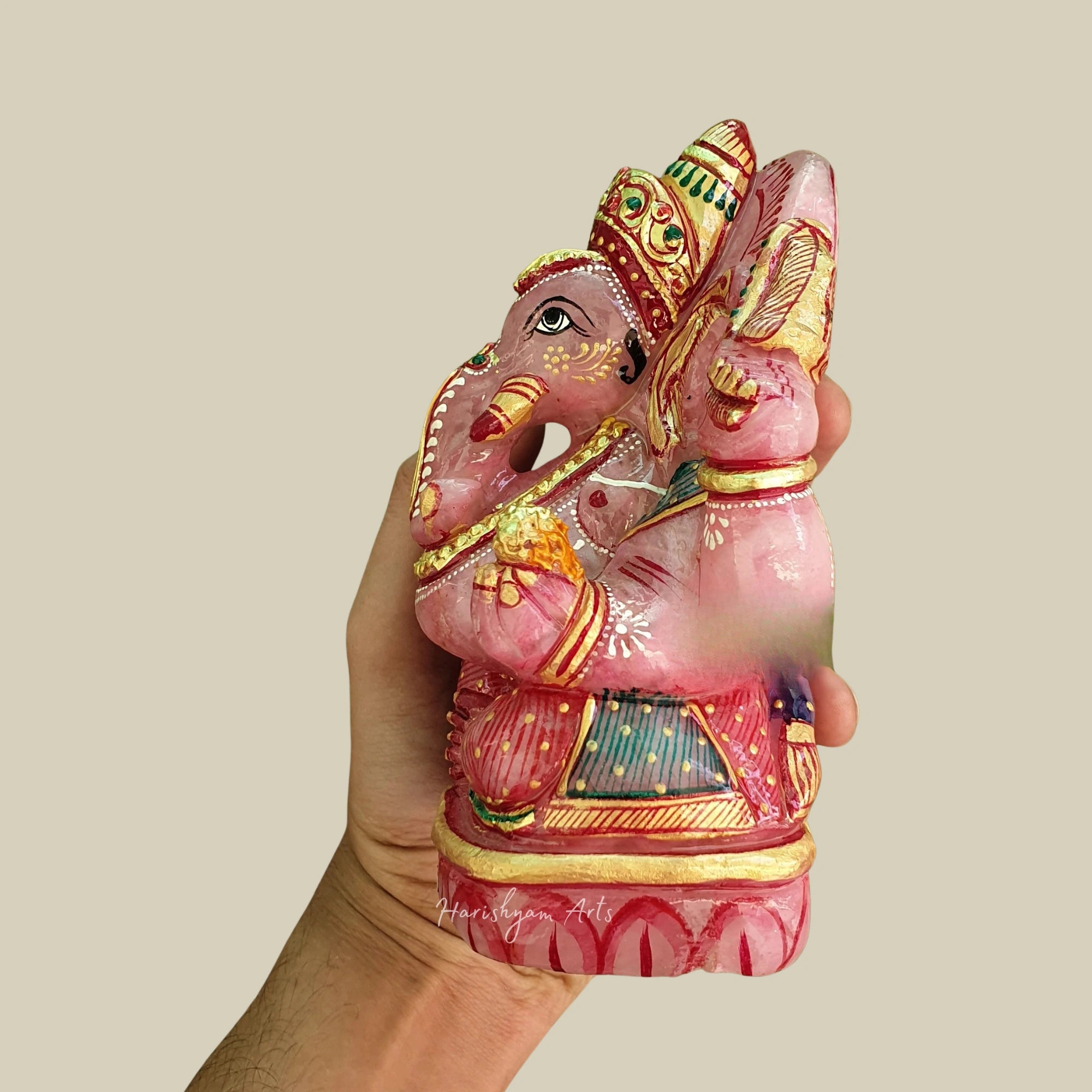 6" Rose Quartz Ganesh Statue Natural Crystal Ganesha Murti for Spiritual Decor Gift