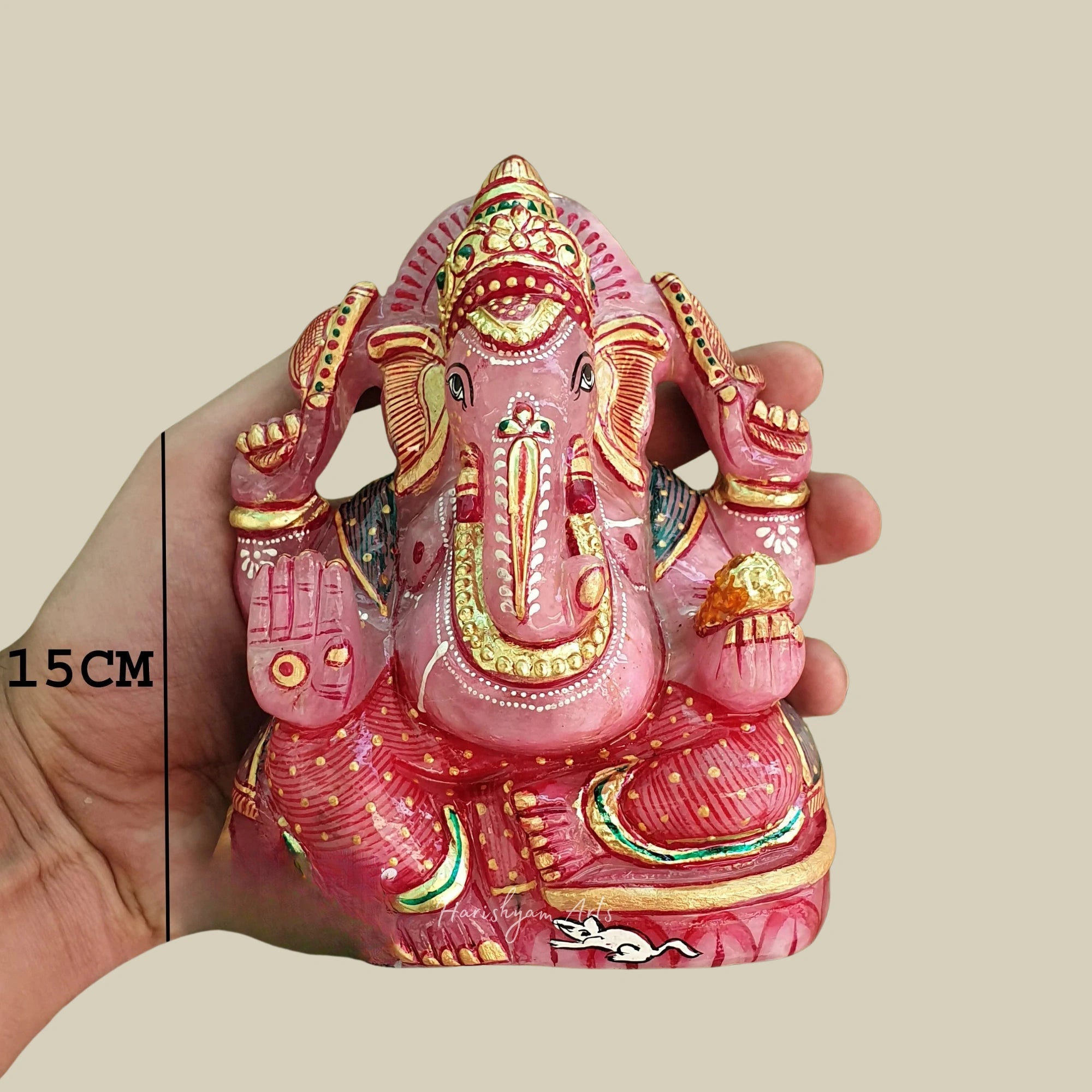 6" Rose Quartz Ganesh Statue Natural Crystal Ganesha Murti for Spiritual Decor Gift