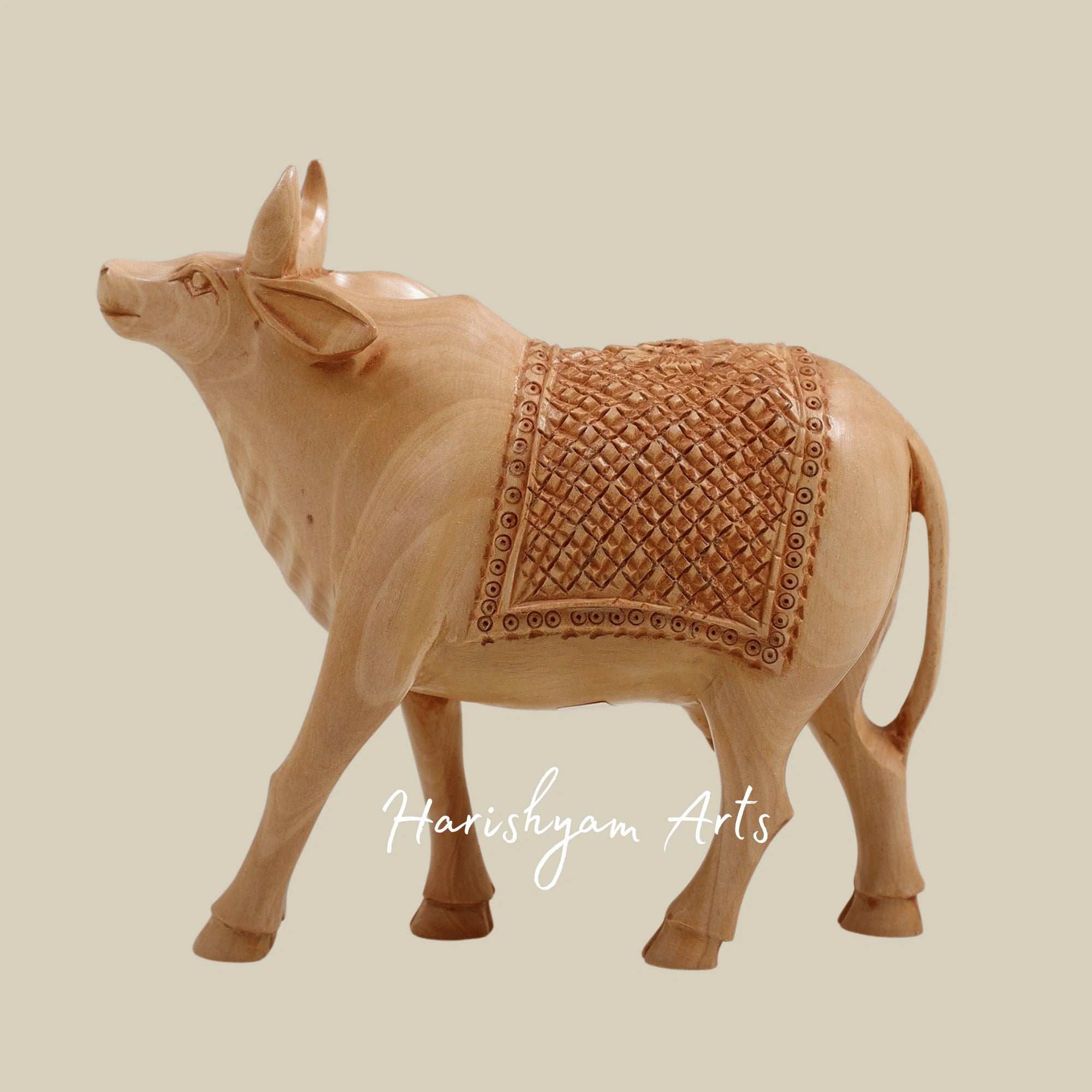 6" Small Wooden Cow Sculpture – Miniature Handcrafted Cow Figurine Decor