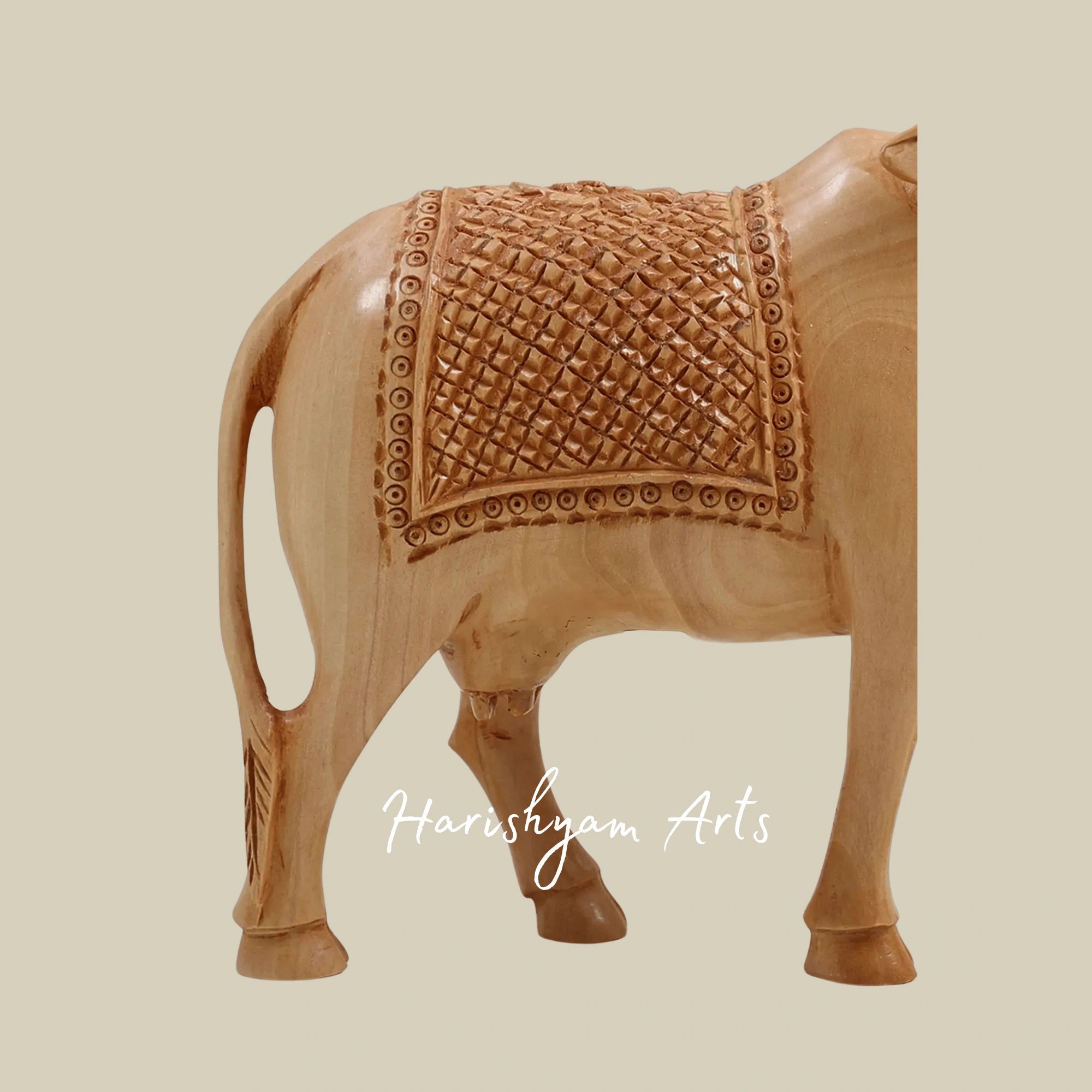 6" Small Wooden Cow Sculpture – Miniature Handcrafted Cow Figurine Decor