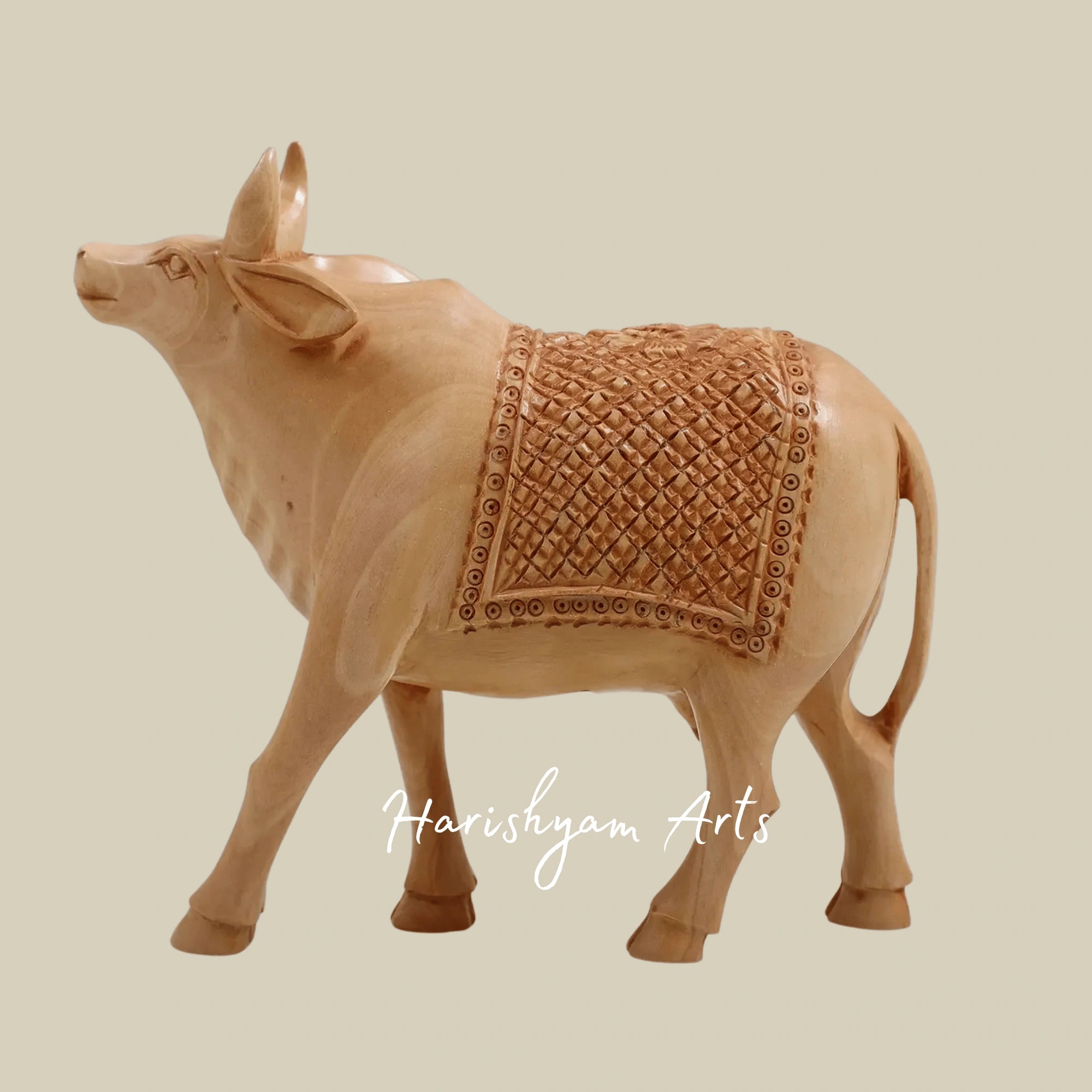 6" Small Wooden Cow Sculpture – Miniature Handcrafted Cow Figurine Decor