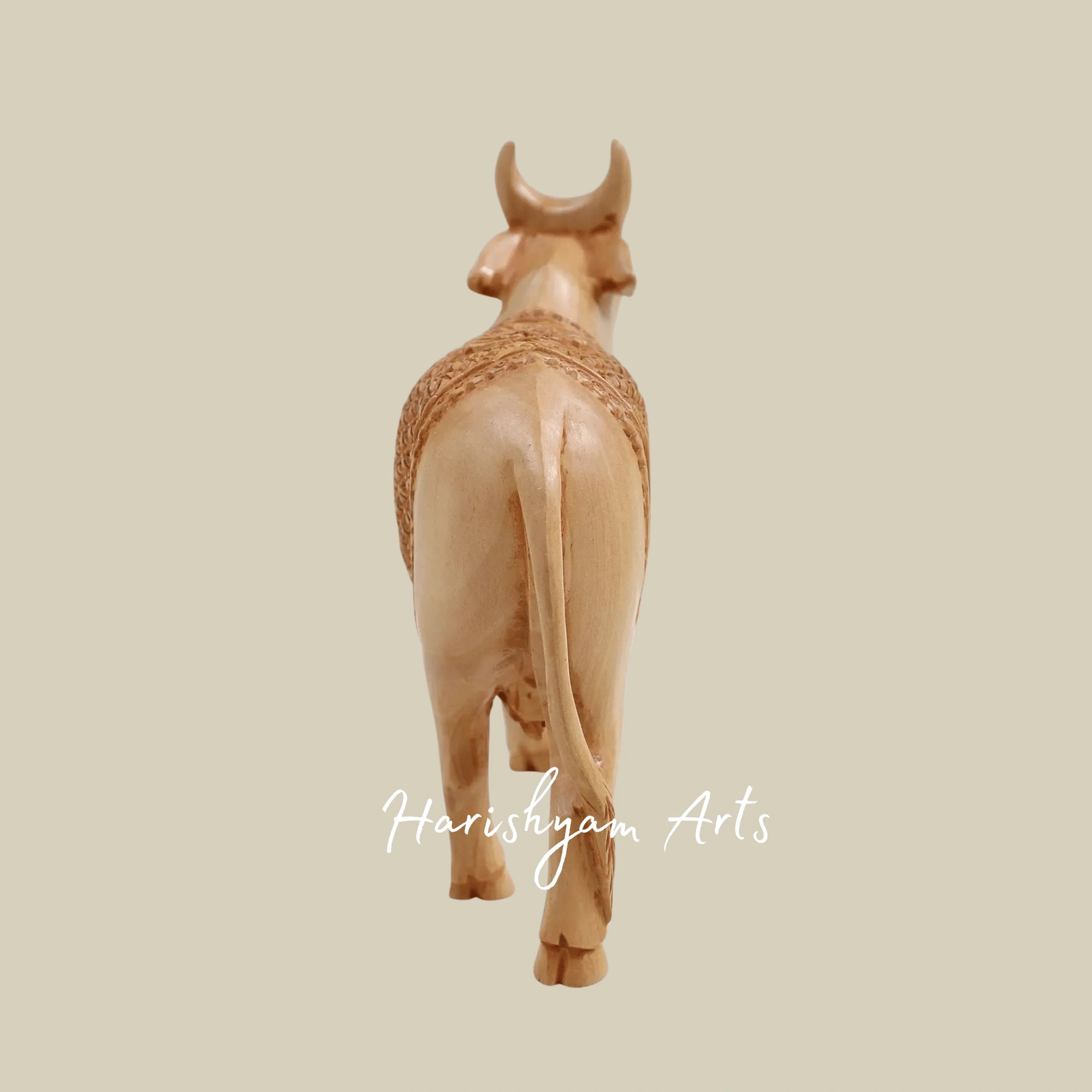 6" Small Wooden Cow Sculpture – Miniature Handcrafted Cow Figurine Decor