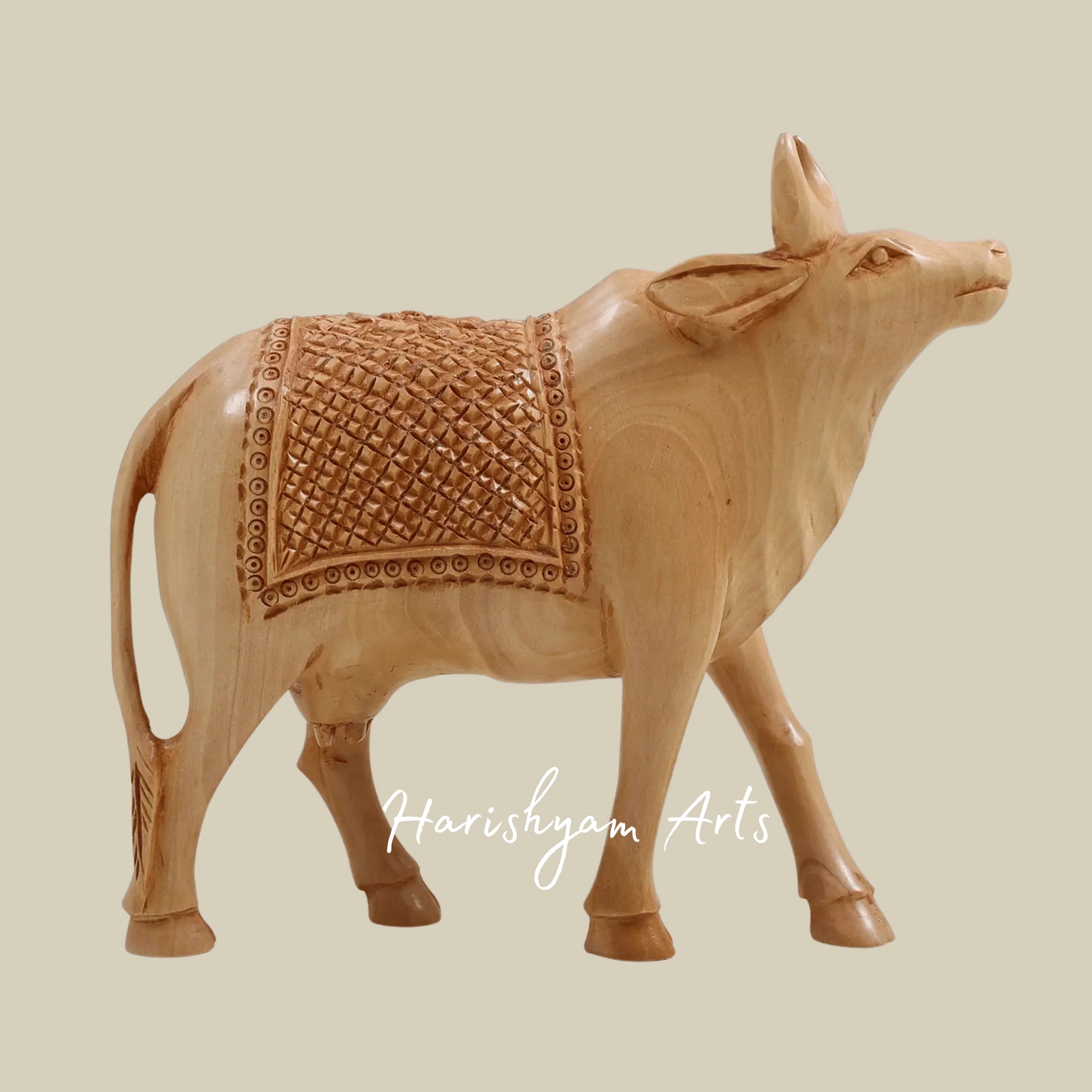 6" Small Wooden Cow Sculpture – Miniature Handcrafted Cow Figurine Decor