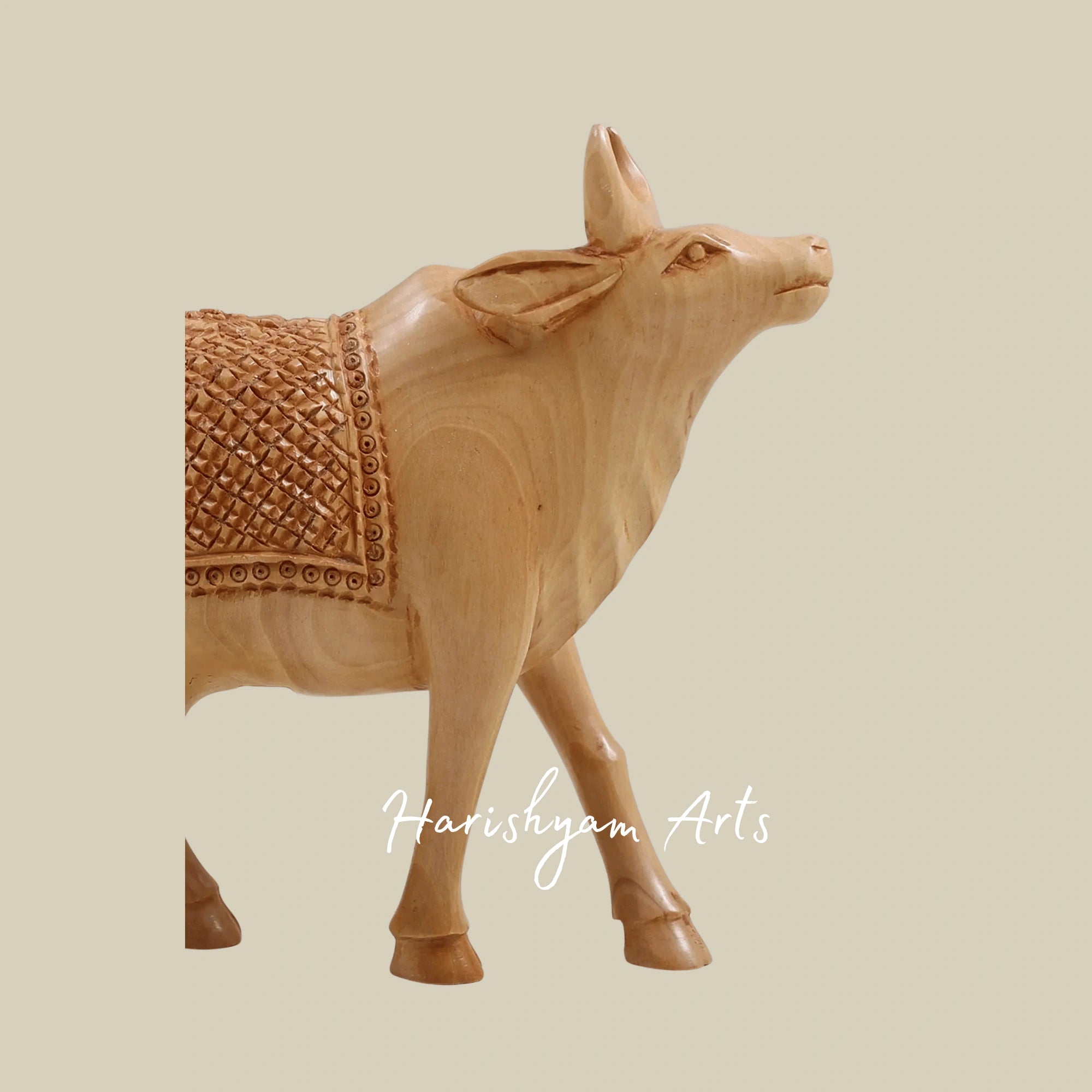 6" Small Wooden Cow Sculpture – Miniature Handcrafted Cow Figurine Decor