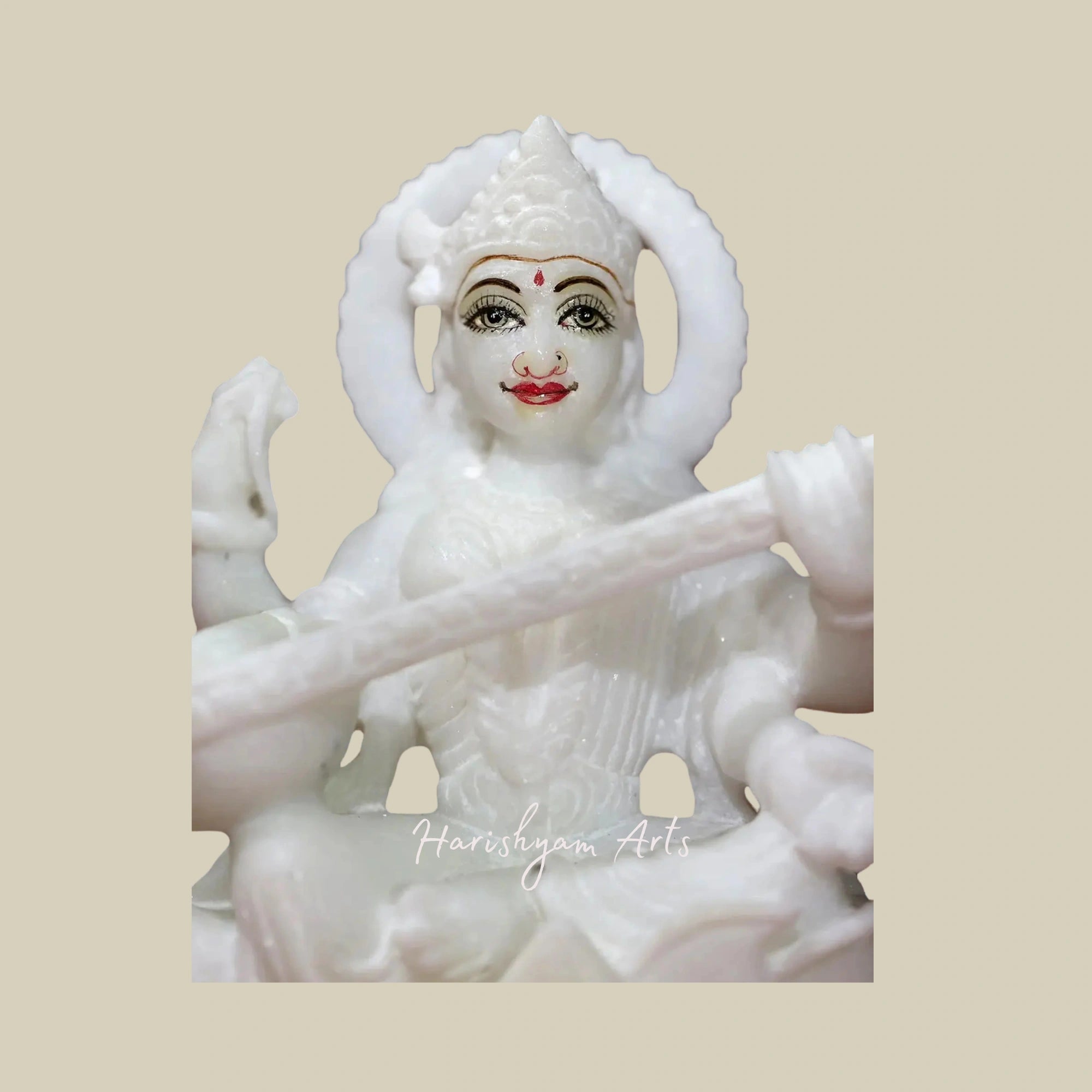 6" White Marble Saraswati Idol with Sitar