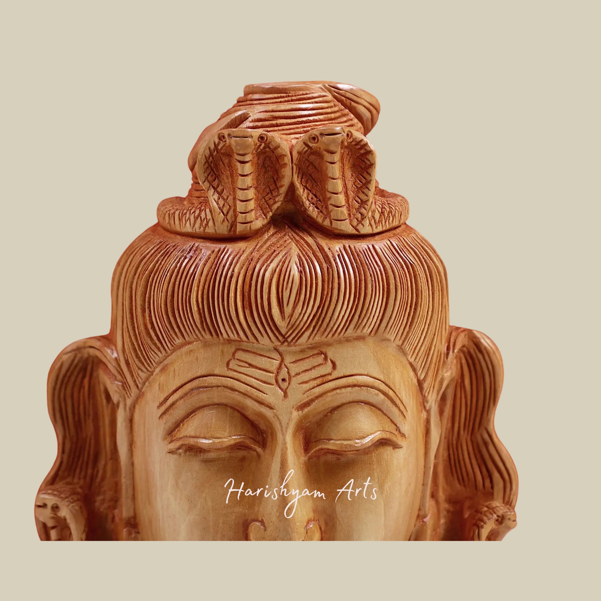 6" Exquisite Wooden Carved Shiva Head Sculpture4