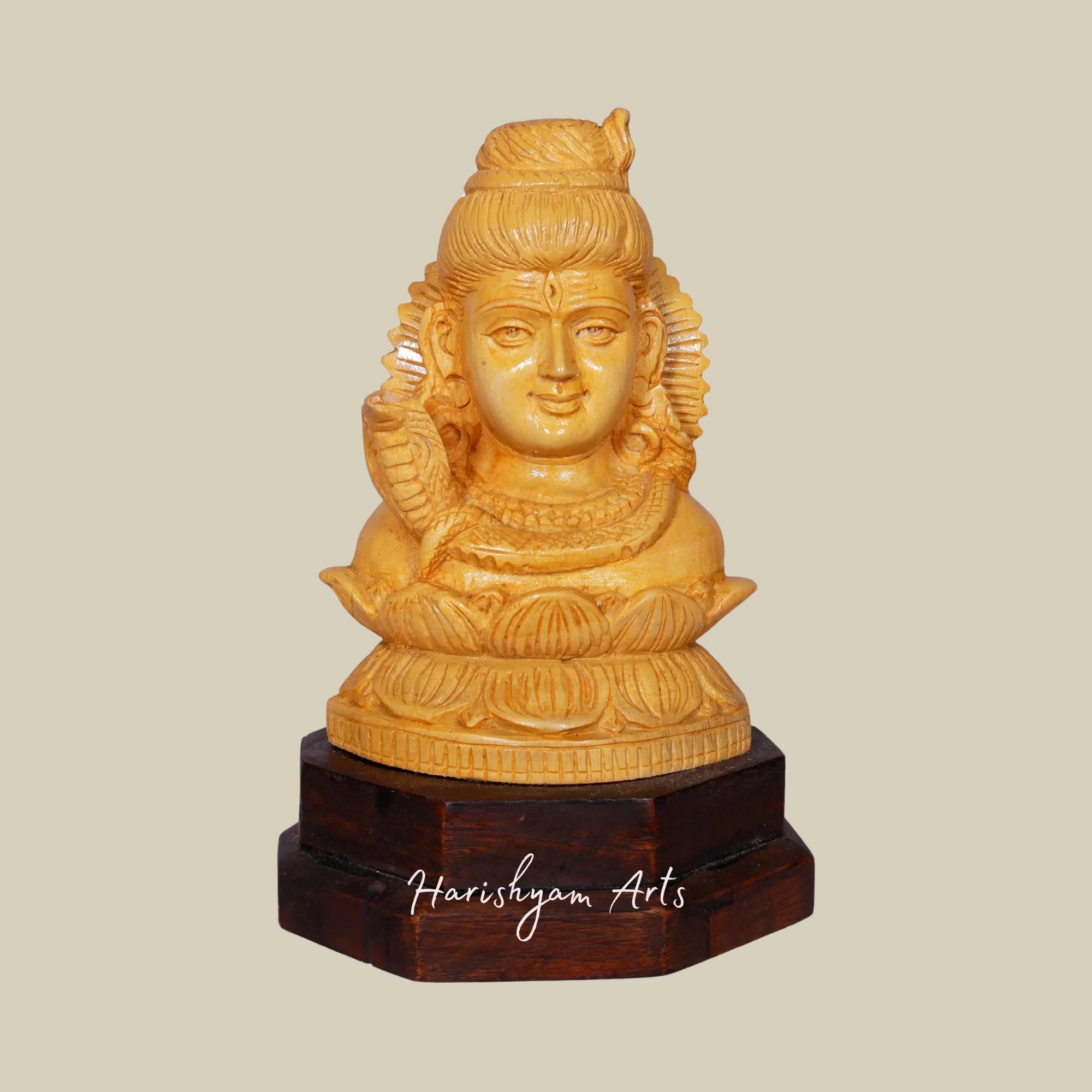 6" Small Wooden Lord Shiva Bust Statue | Exquisite Wooden Shiv Head Sculpture