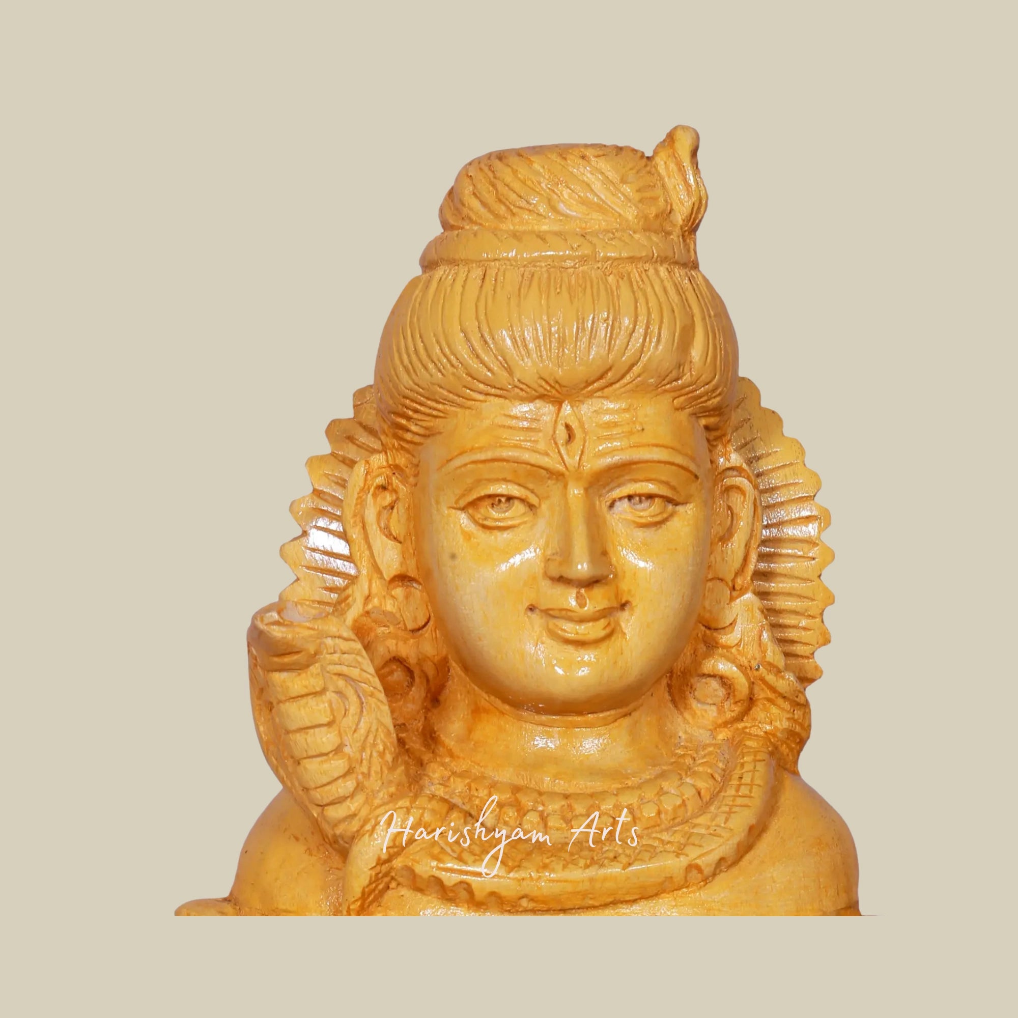 6" Small Wooden Lord Shiva Bust Statue | Exquisite Wooden Shiv Head Sculpture1