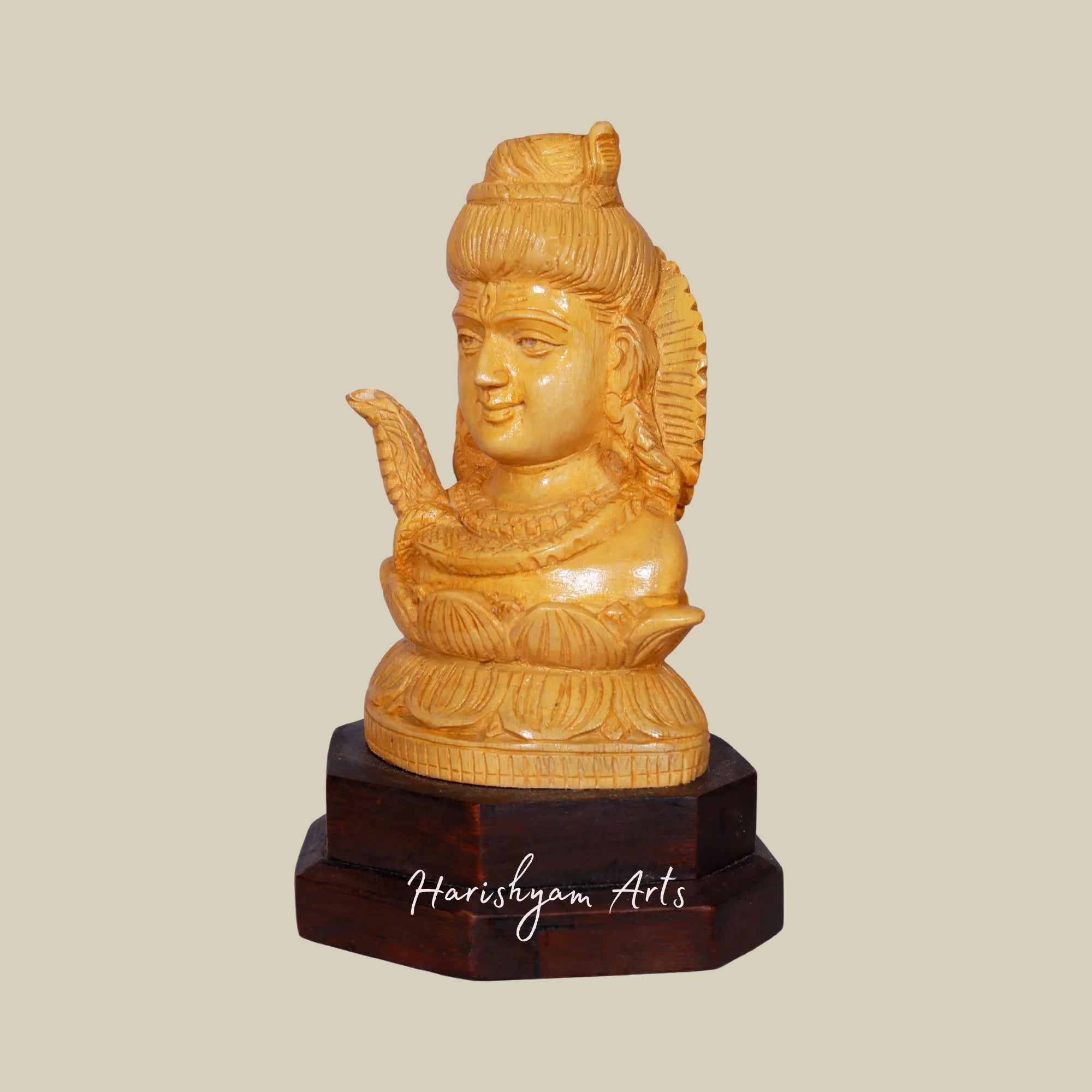 6" Small Wooden Lord Shiva Bust Statue | Exquisite Wooden Shiv Head Sculpture3